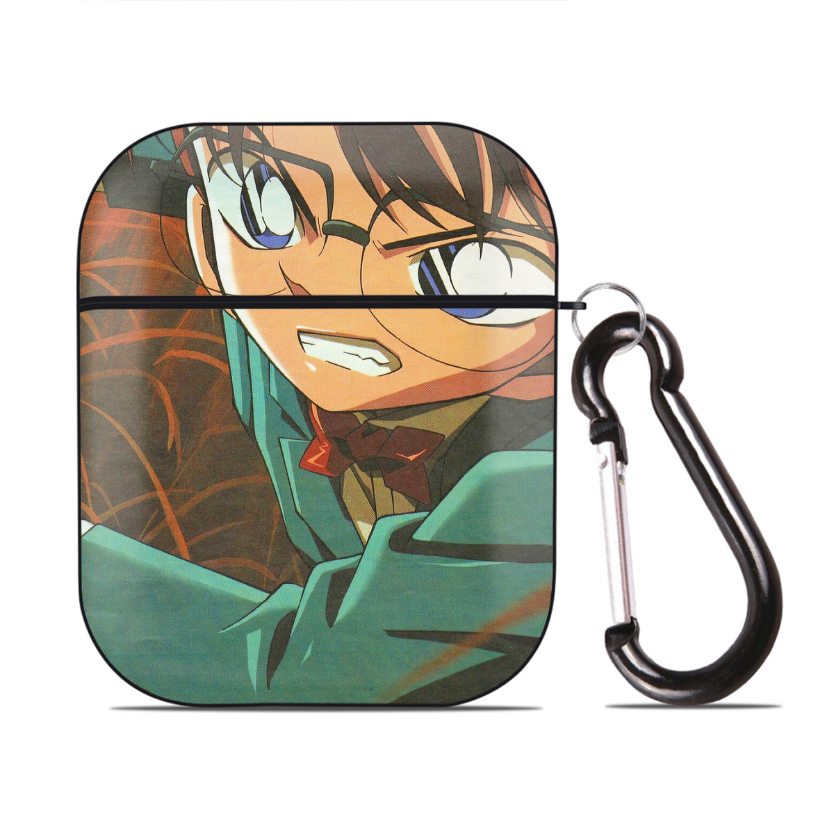 （画像用） 名探偵コナン Detective Conan AirPods 第2世代保護ケース ハードシェル ブラック 耐衝撃・防指紋・カラビナ付き