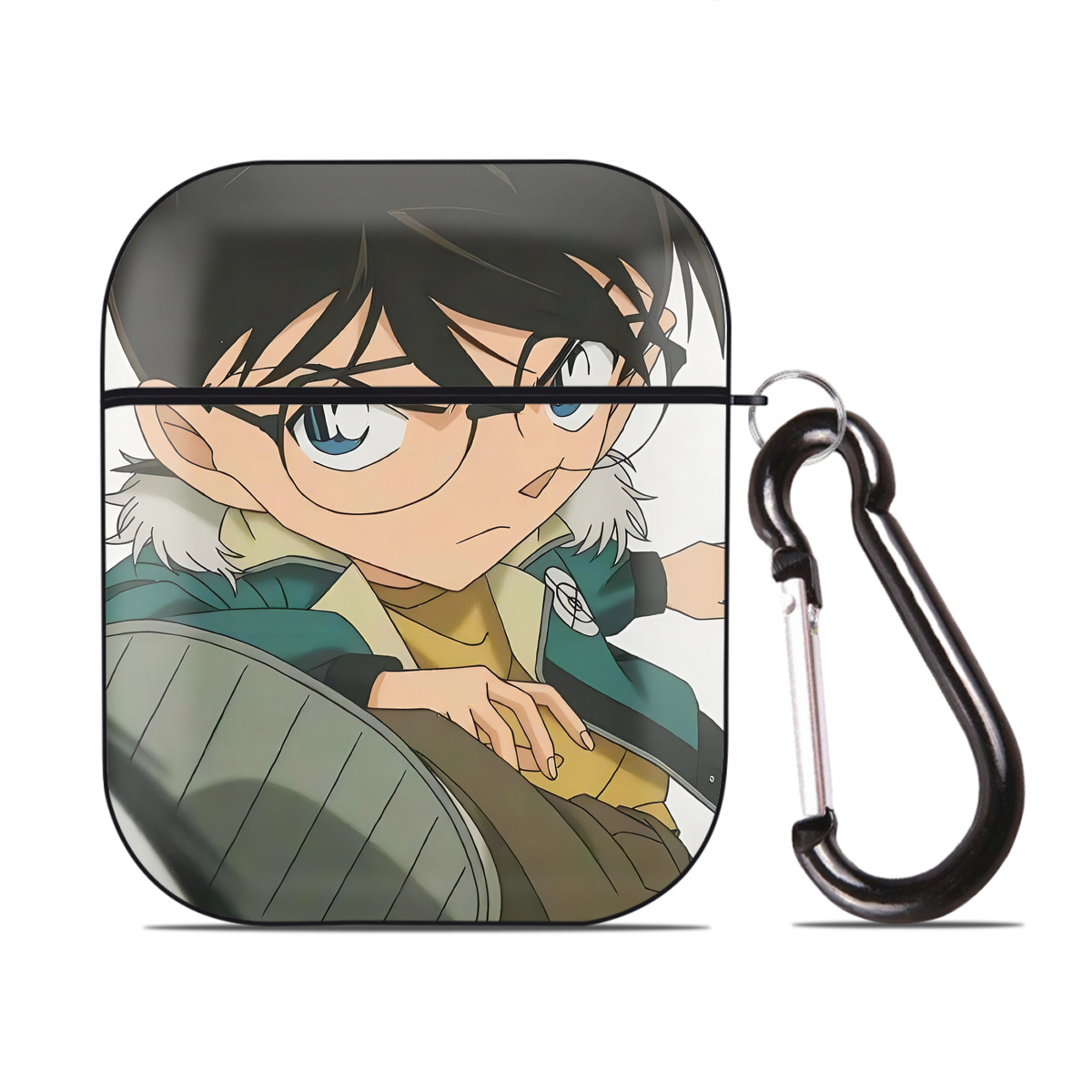 （画像用） 名探偵コナン Detective Conan AirPods 第2世代保護ケース ハードシェル ブラック 耐衝撃・防指紋・カラビナ付き