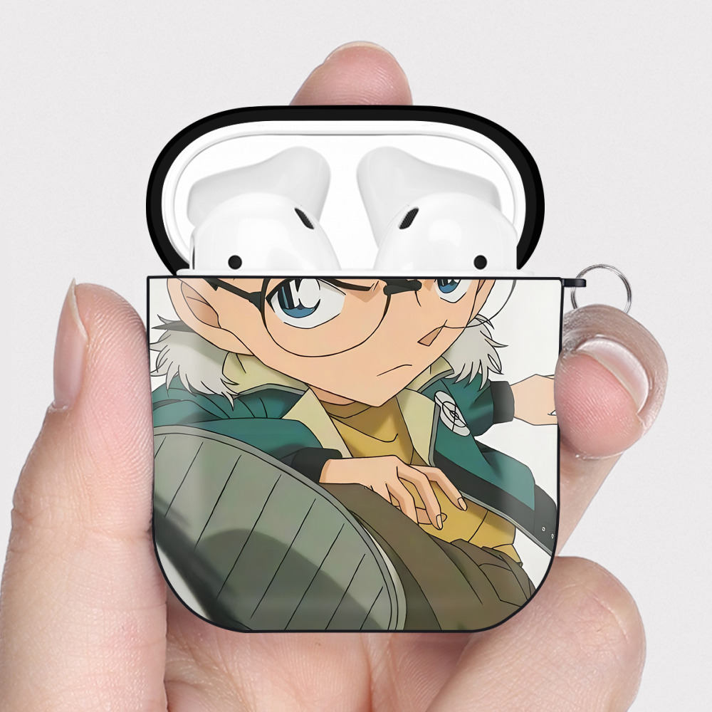 （画像用） 名探偵コナン Detective Conan AirPods 第2世代保護ケース ハードシェル ブラック 耐衝撃・防指紋・カラビナ付き