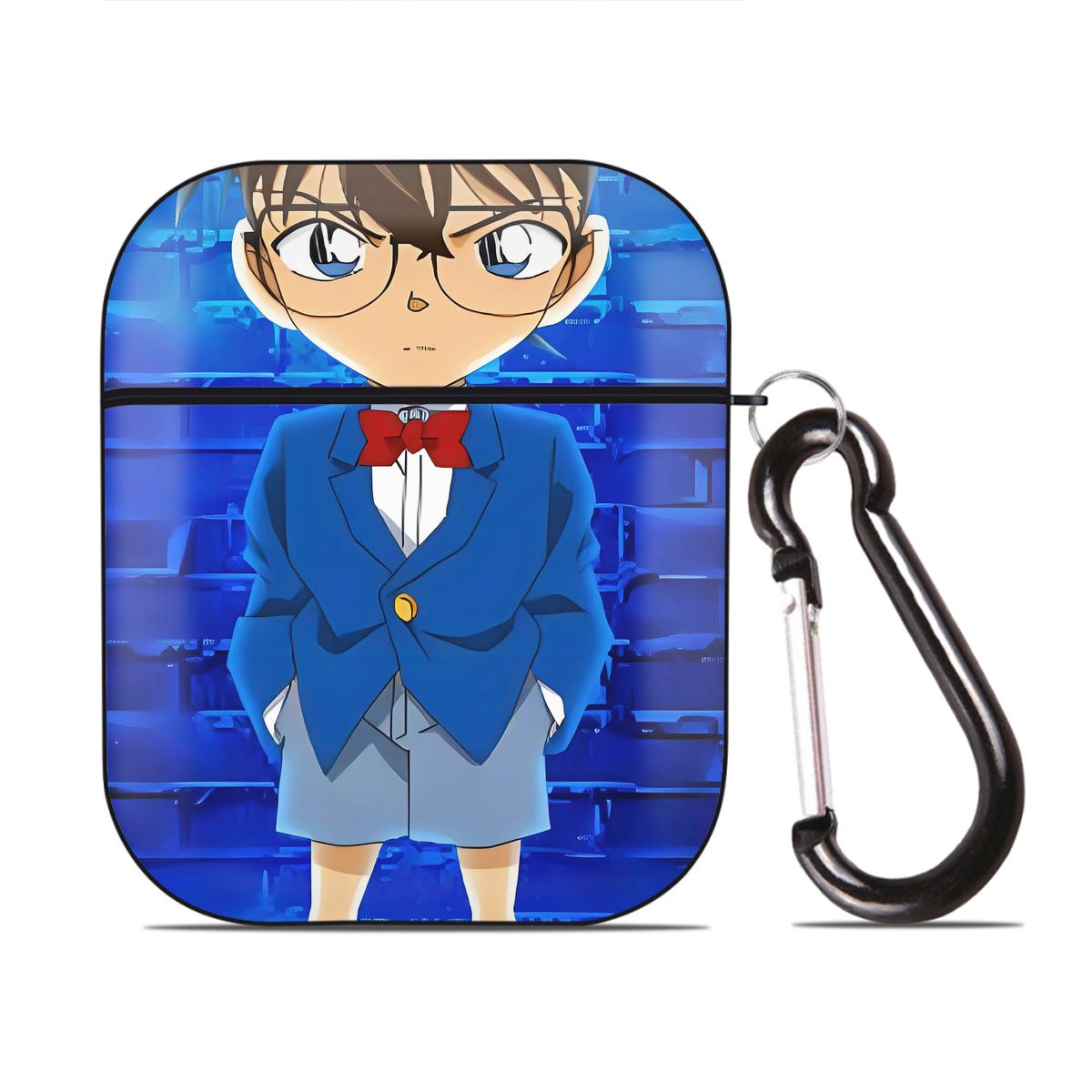 （画像用） 名探偵コナン Detective Conan AirPods 第2世代保護ケース ハードシェル ブラック 耐衝撃・防指紋・カラビナ付き
