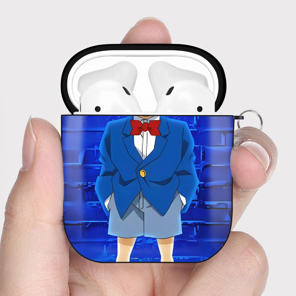 （画像用） 名探偵コナン Detective Conan AirPods 第2世代保護ケース ハードシェル ブラック 耐衝撃・防指紋・カラビナ付き