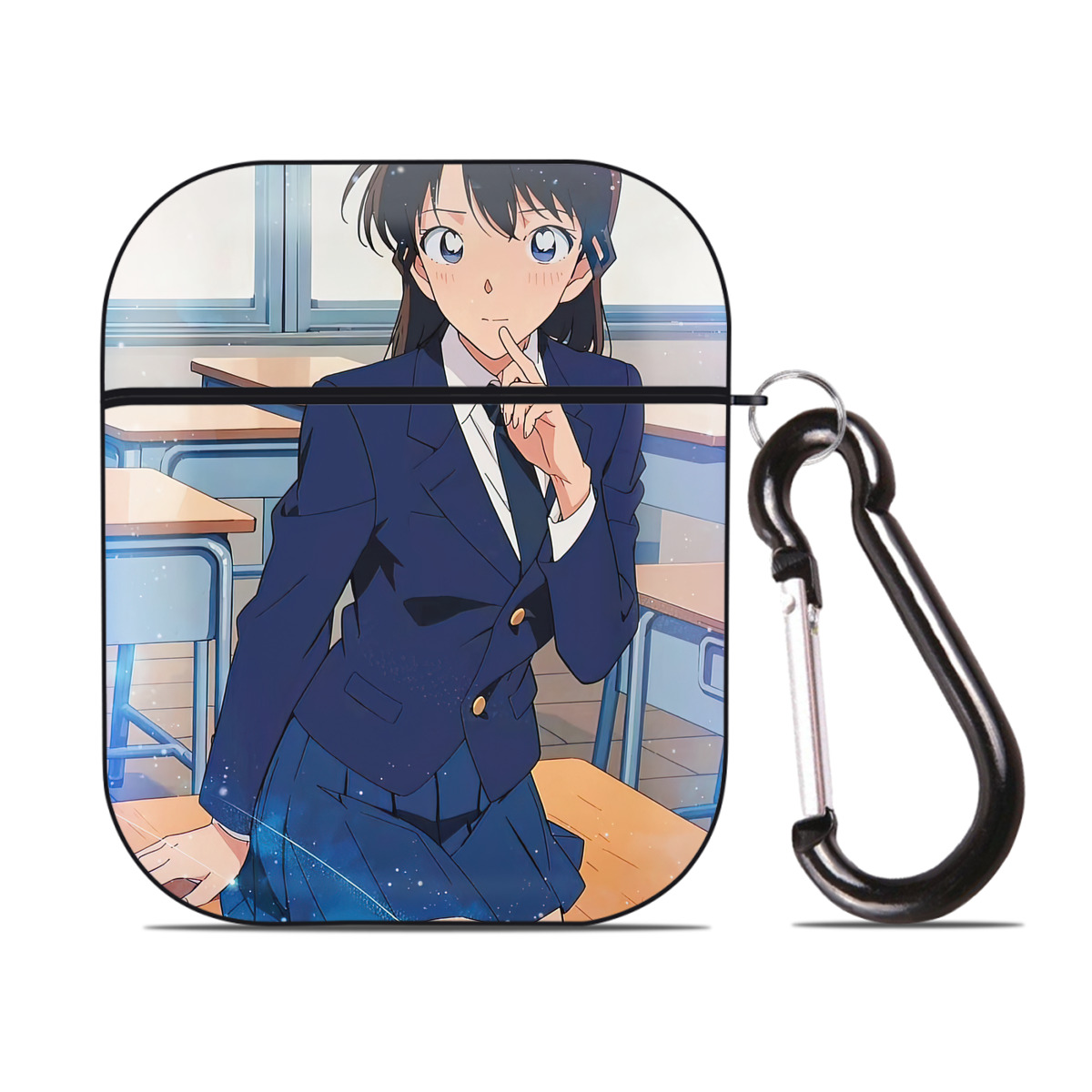 （画像用） 名探偵コナン Detective Conan AirPods 第2世代保護ケース ハードシェル ブラック 耐衝撃・防指紋・カラビナ付き
