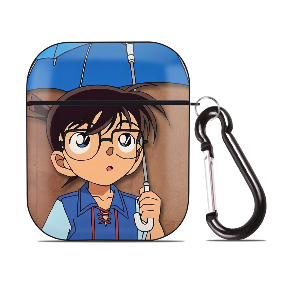 （画像用） 名探偵コナン Detective Conan AirPods 第2世代保護ケース ハードシェル ブラック 耐衝撃・防指紋・カラビナ付き