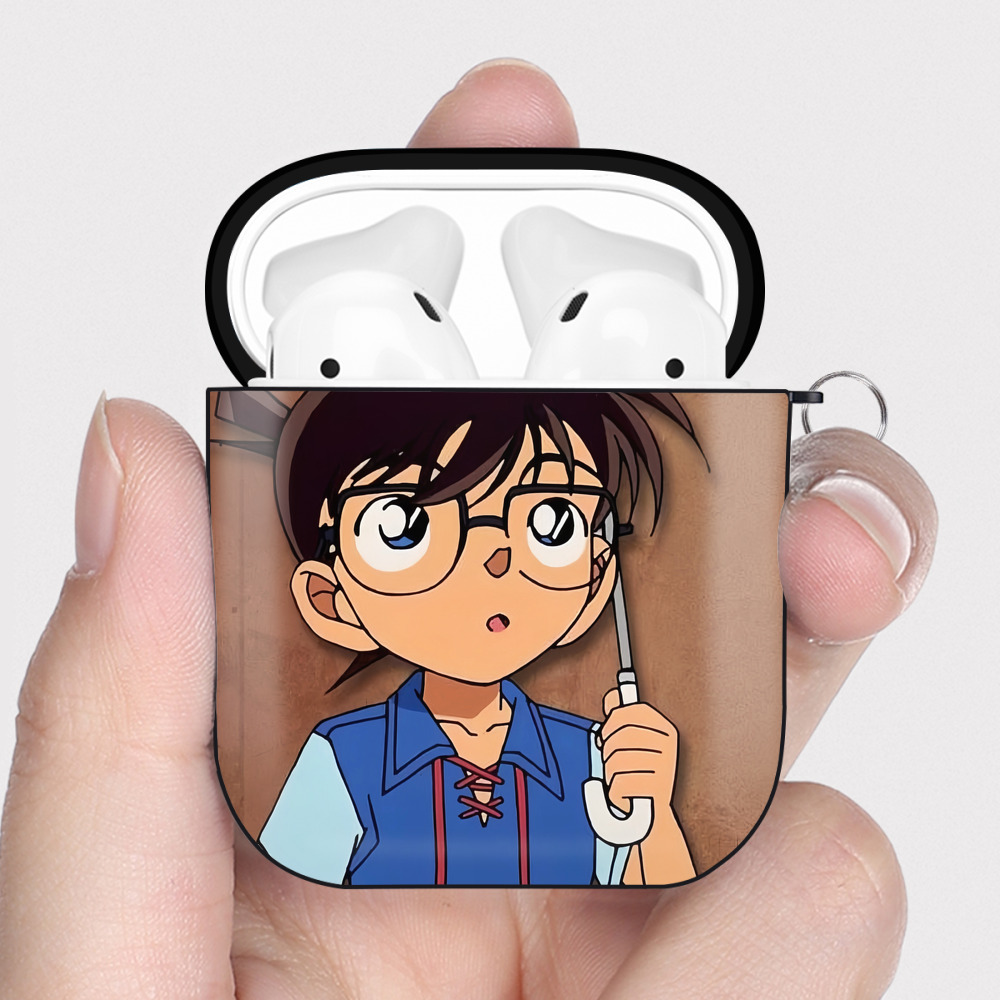 （画像用） 名探偵コナン Detective Conan AirPods 第2世代保護ケース ハードシェル ブラック 耐衝撃・防指紋・カラビナ付き