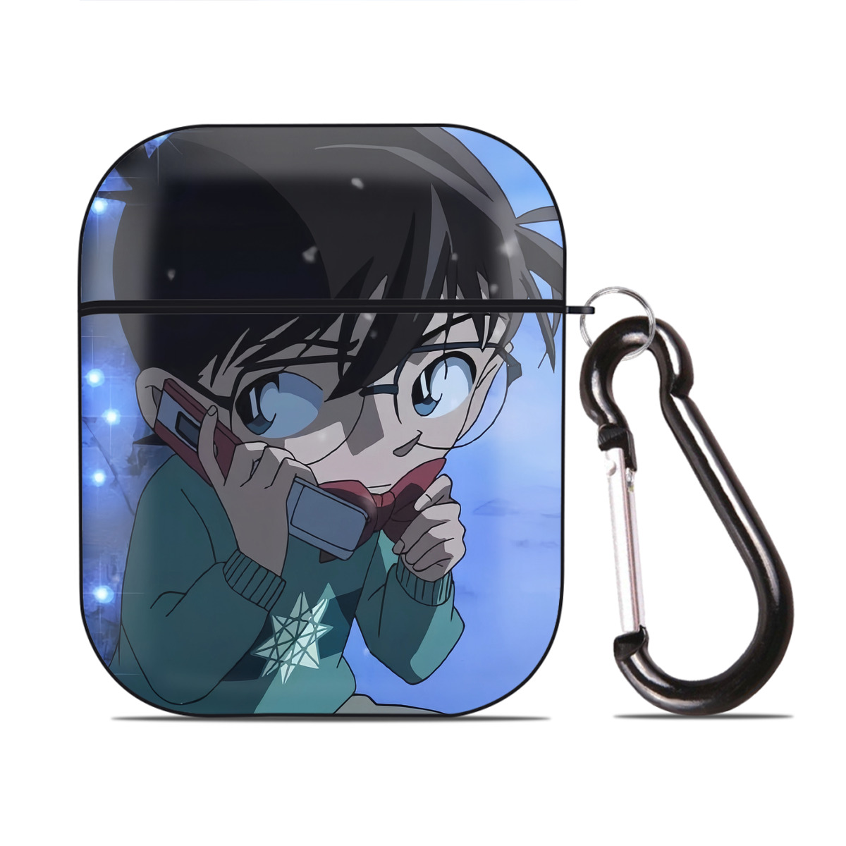 （画像用） 名探偵コナン Detective Conan AirPods 第2世代保護ケース ハードシェル ブラック 耐衝撃・防指紋・カラビナ付き