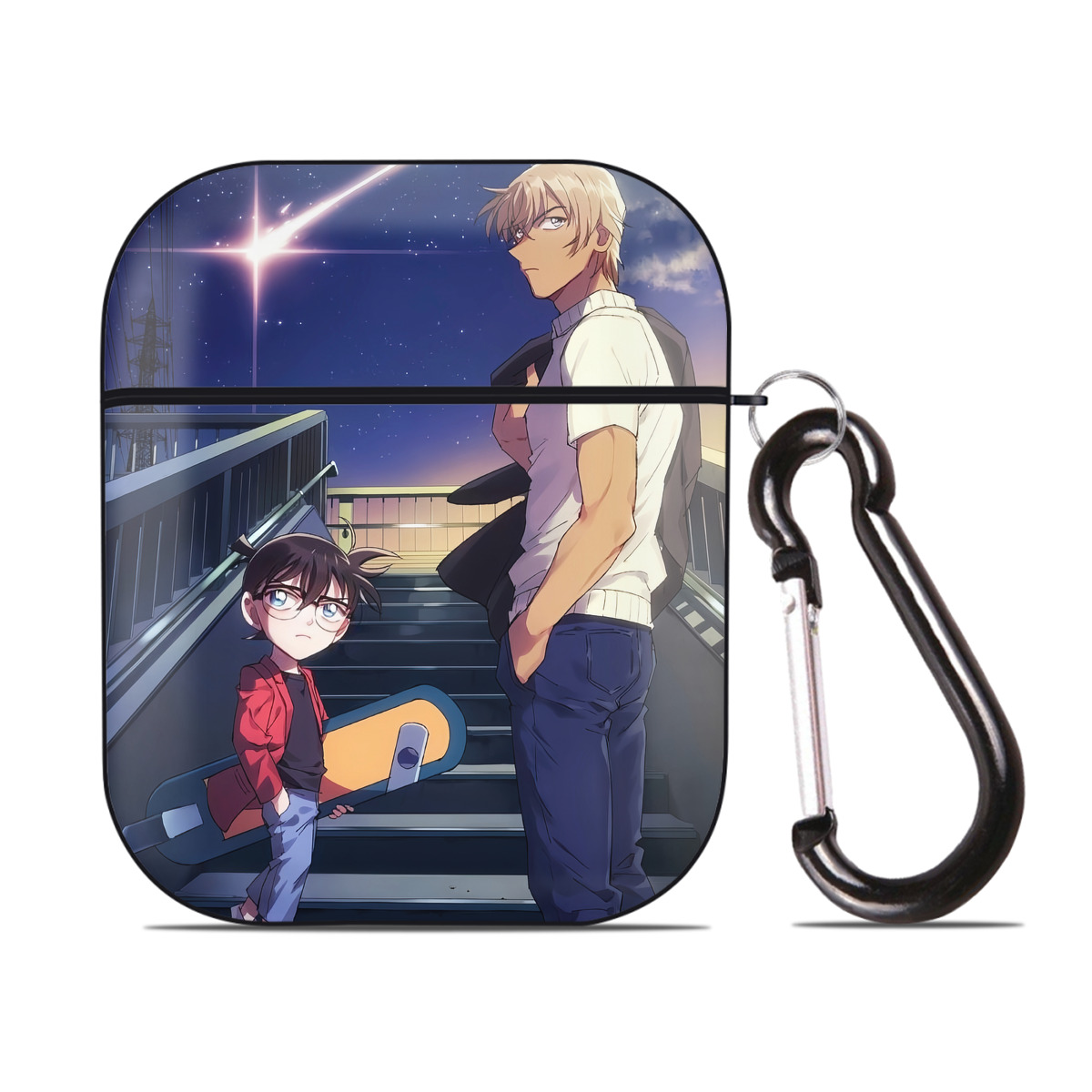 （画像用） 名探偵コナン Detective Conan AirPods 第2世代保護ケース ハードシェル ブラック 耐衝撃・防指紋・カラビナ付き