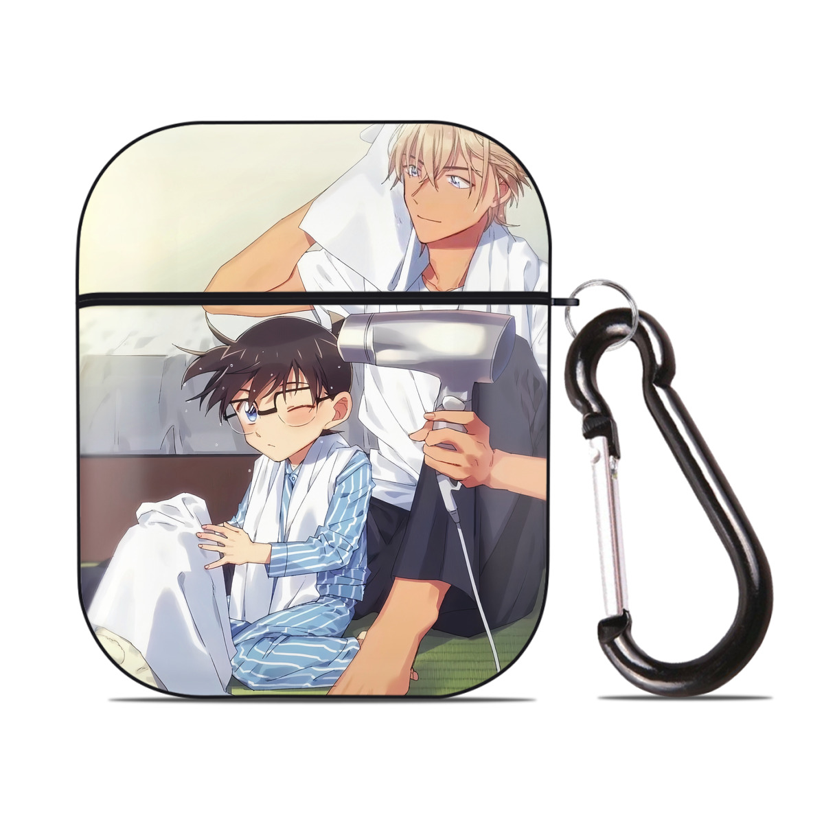 （画像用） 名探偵コナン Detective Conan AirPods 第2世代保護ケース ハードシェル ブラック 耐衝撃・防指紋・カラビナ付き