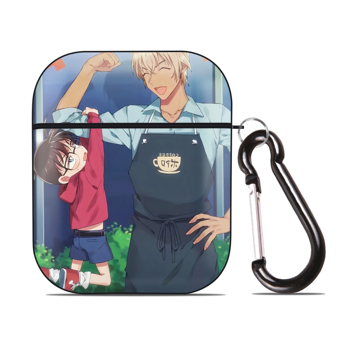 （画像用） 名探偵コナン Detective Conan AirPods 第2世代保護ケース ハードシェル ブラック 耐衝撃・防指紋・カラビナ付き