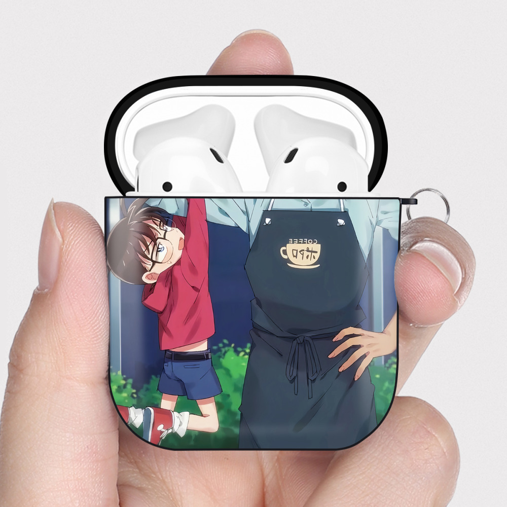 （画像用） 名探偵コナン Detective Conan AirPods 第2世代保護ケース ハードシェル ブラック 耐衝撃・防指紋・カラビナ付き