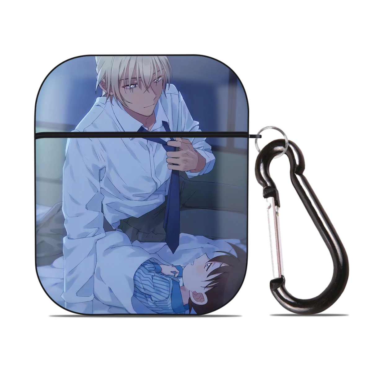 （画像用） 名探偵コナン Detective Conan AirPods 第2世代保護ケース ハードシェル ブラック 耐衝撃・防指紋・カラビナ付き