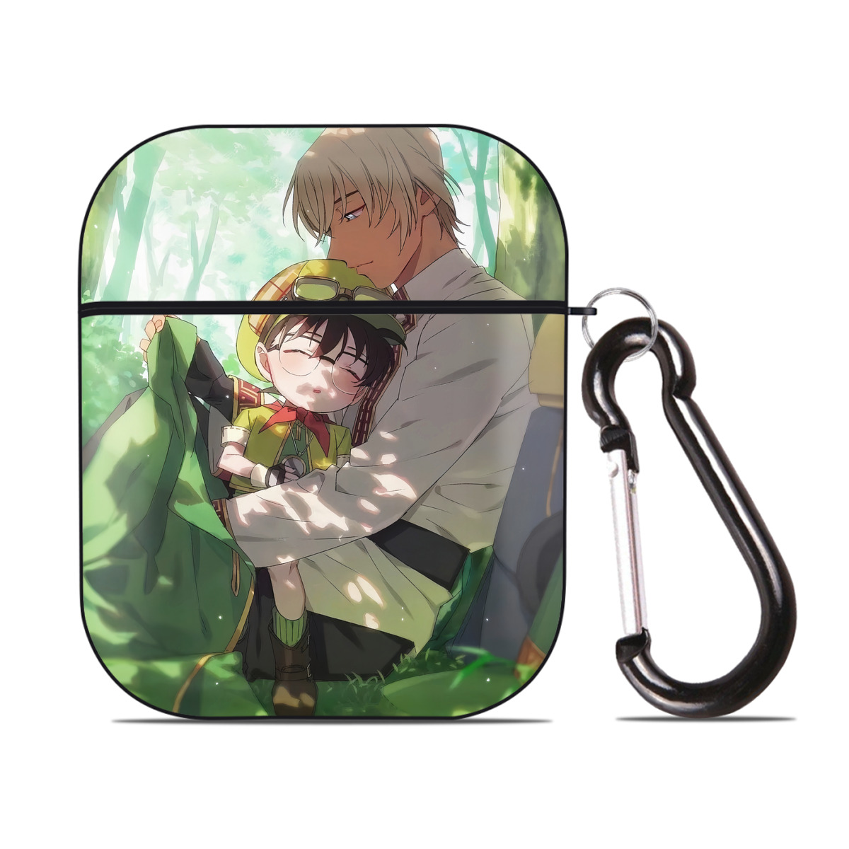 （画像用） 名探偵コナン Detective Conan AirPods 第2世代保護ケース ハードシェル ブラック 耐衝撃・防指紋・カラビナ付き