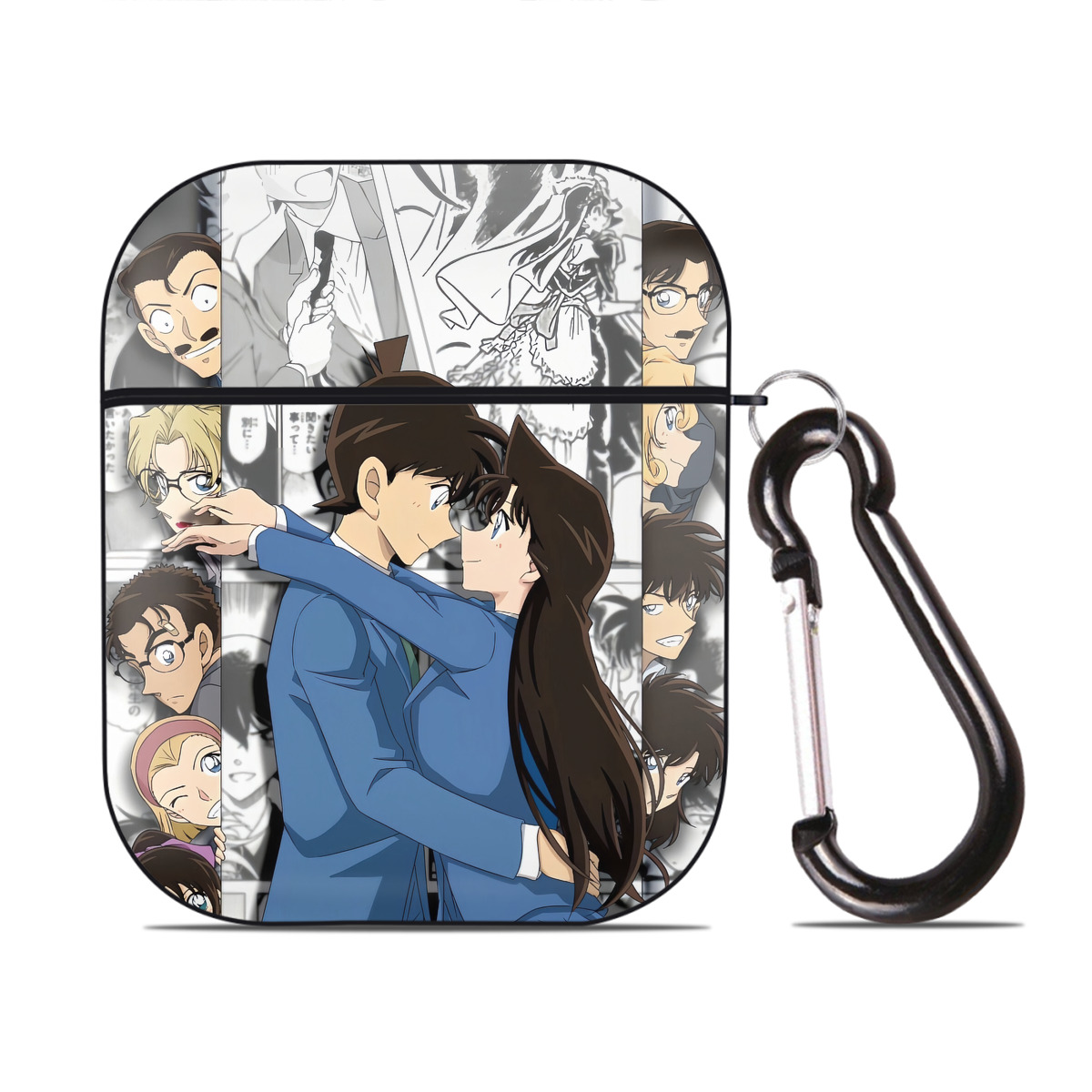 （画像用） 名探偵コナン Detective Conan AirPods 第2世代保護ケース ハードシェル ブラック 耐衝撃・防指紋・カラビナ付き