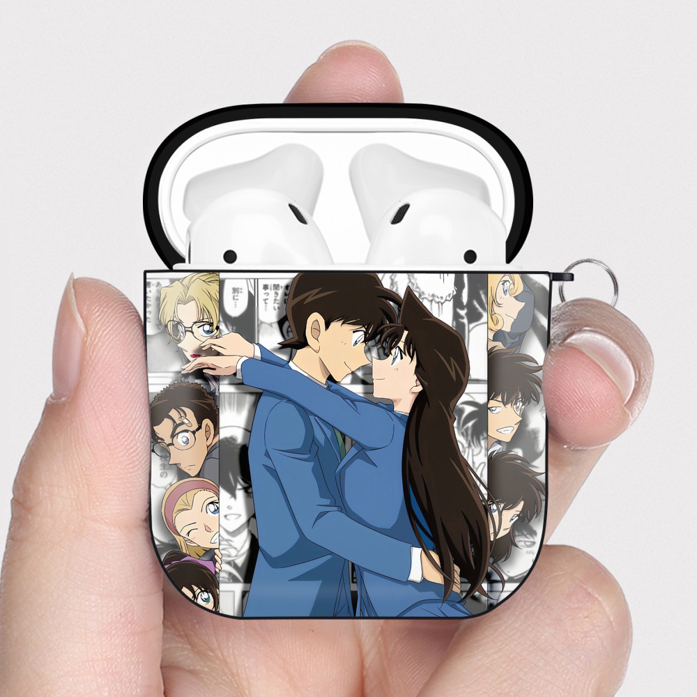 （画像用） 名探偵コナン Detective Conan AirPods 第2世代保護ケース ハードシェル ブラック 耐衝撃・防指紋・カラビナ付き