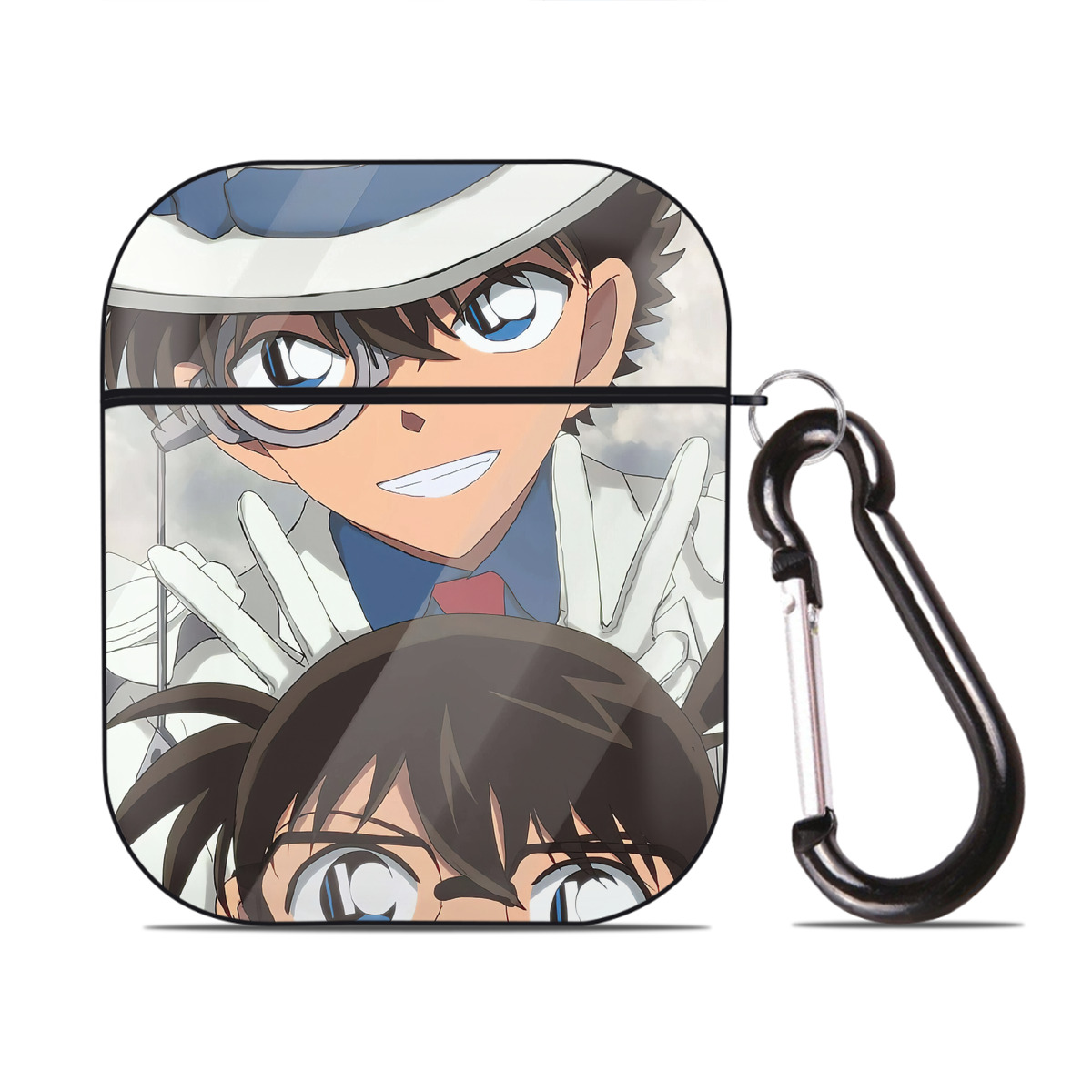 （画像用） 名探偵コナン Detective Conan AirPods 第2世代保護ケース ハードシェル ブラック 耐衝撃・防指紋・カラビナ付き