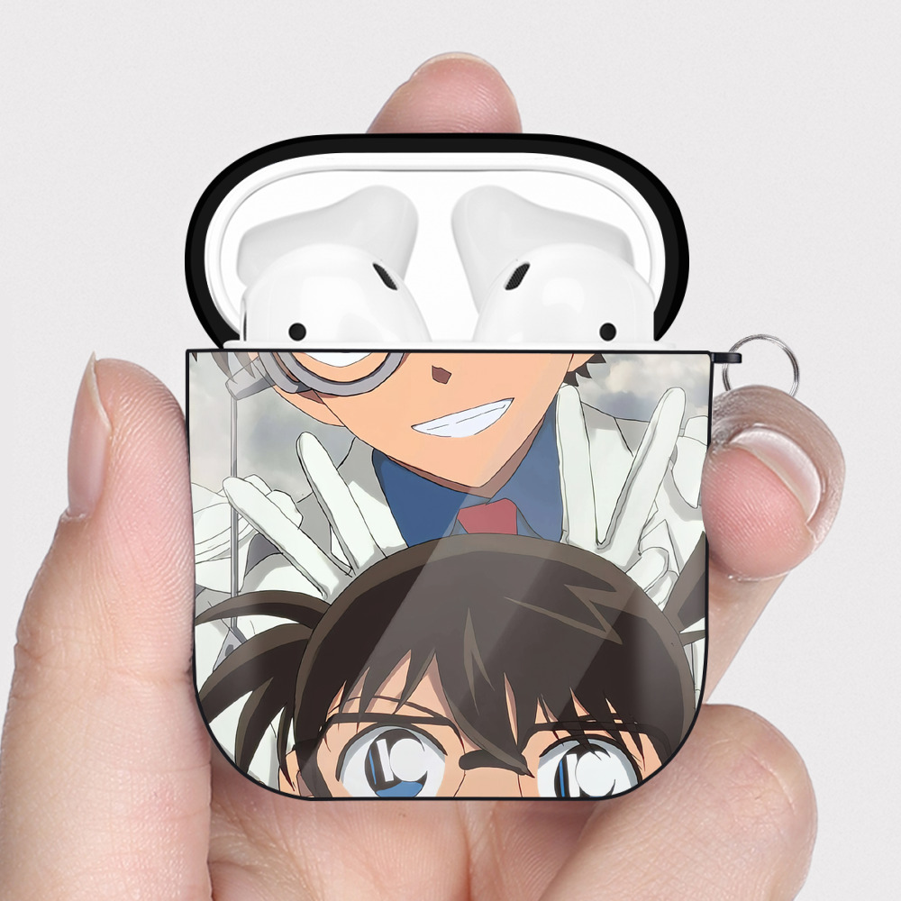 （画像用） 名探偵コナン Detective Conan AirPods 第2世代保護ケース ハードシェル ブラック 耐衝撃・防指紋・カラビナ付き