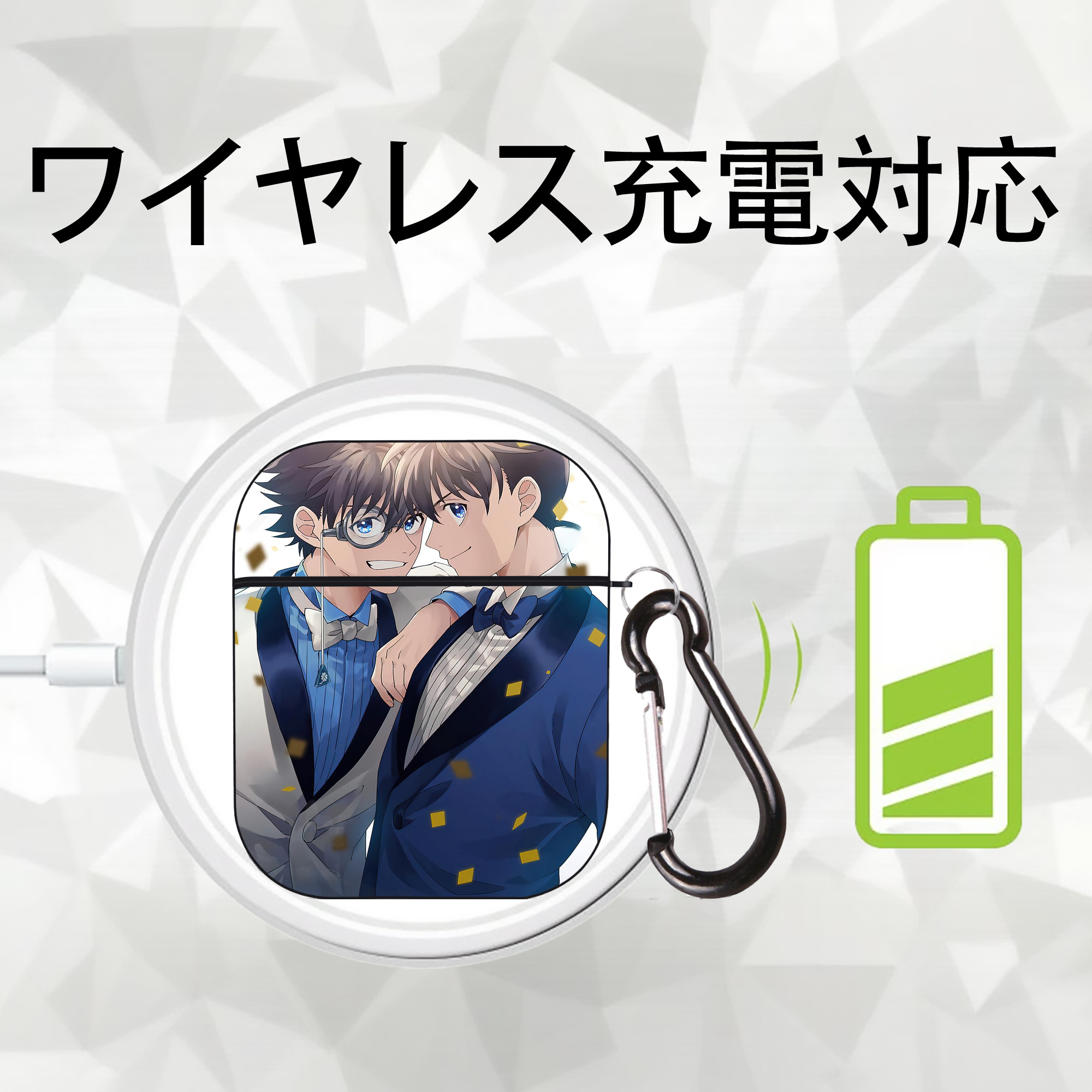 名探偵コナン Detective Conan AirPods 第2世代保護ケース ハードシェル ブラック 耐衝撃・防指紋・カラビナ付き