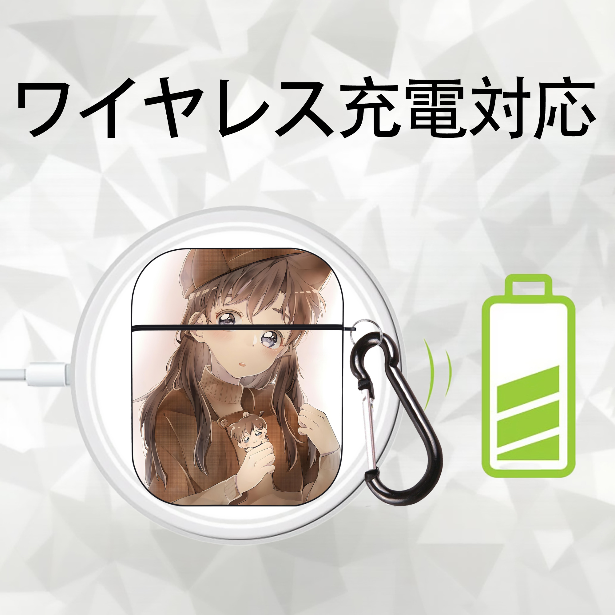 名探偵コナン Detective Conan AirPods 第2世代保護ケース ハードシェル ブラック 耐衝撃・防指紋・カラビナ付き