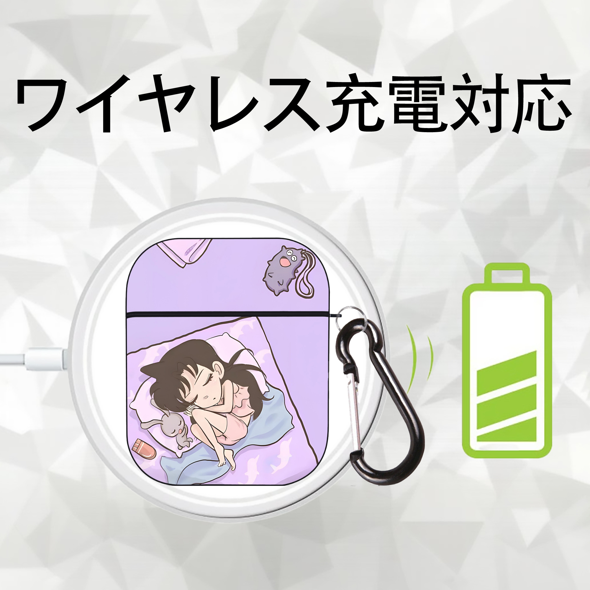 名探偵コナン Detective Conan AirPods 第2世代保護ケース ハードシェル ブラック 耐衝撃・防指紋・カラビナ付き