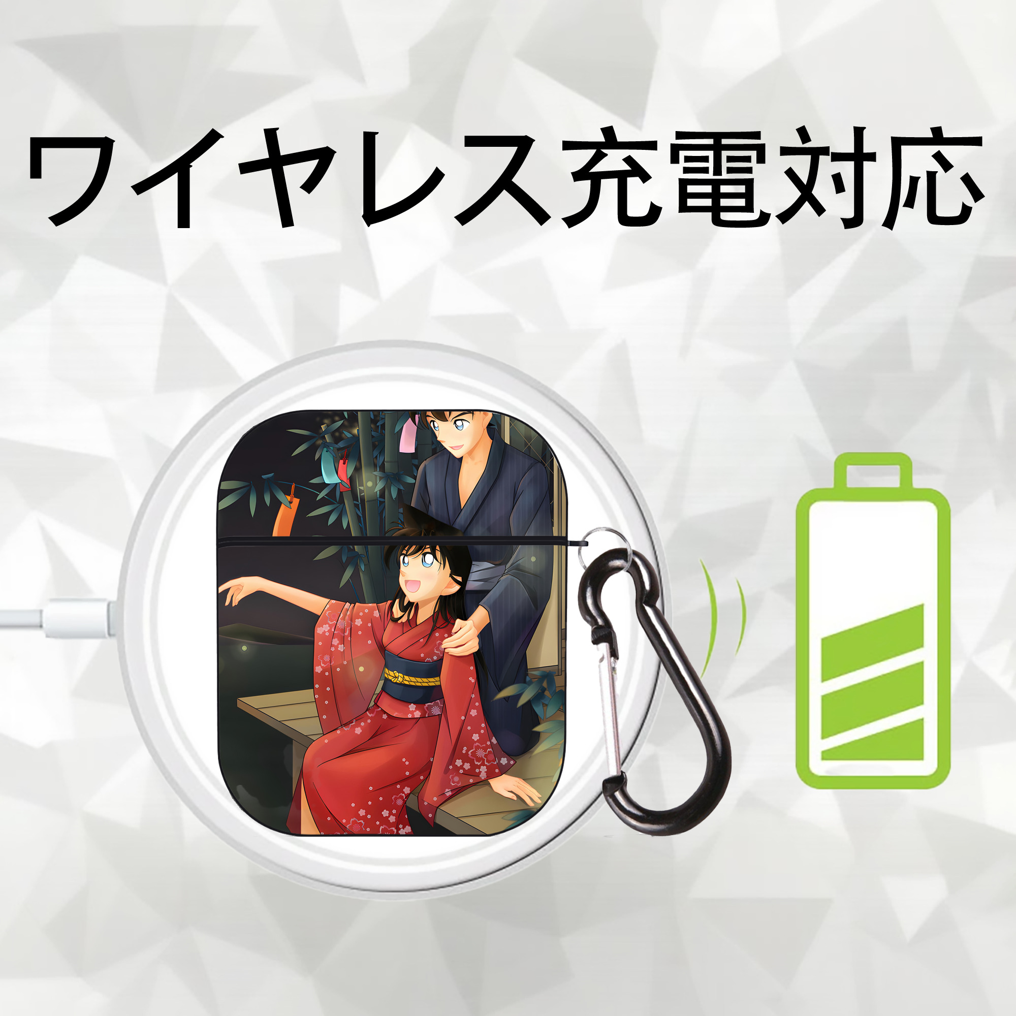 名探偵コナン Detective Conan AirPods 第2世代保護ケース ハードシェル ブラック 耐衝撃・防指紋・カラビナ付き