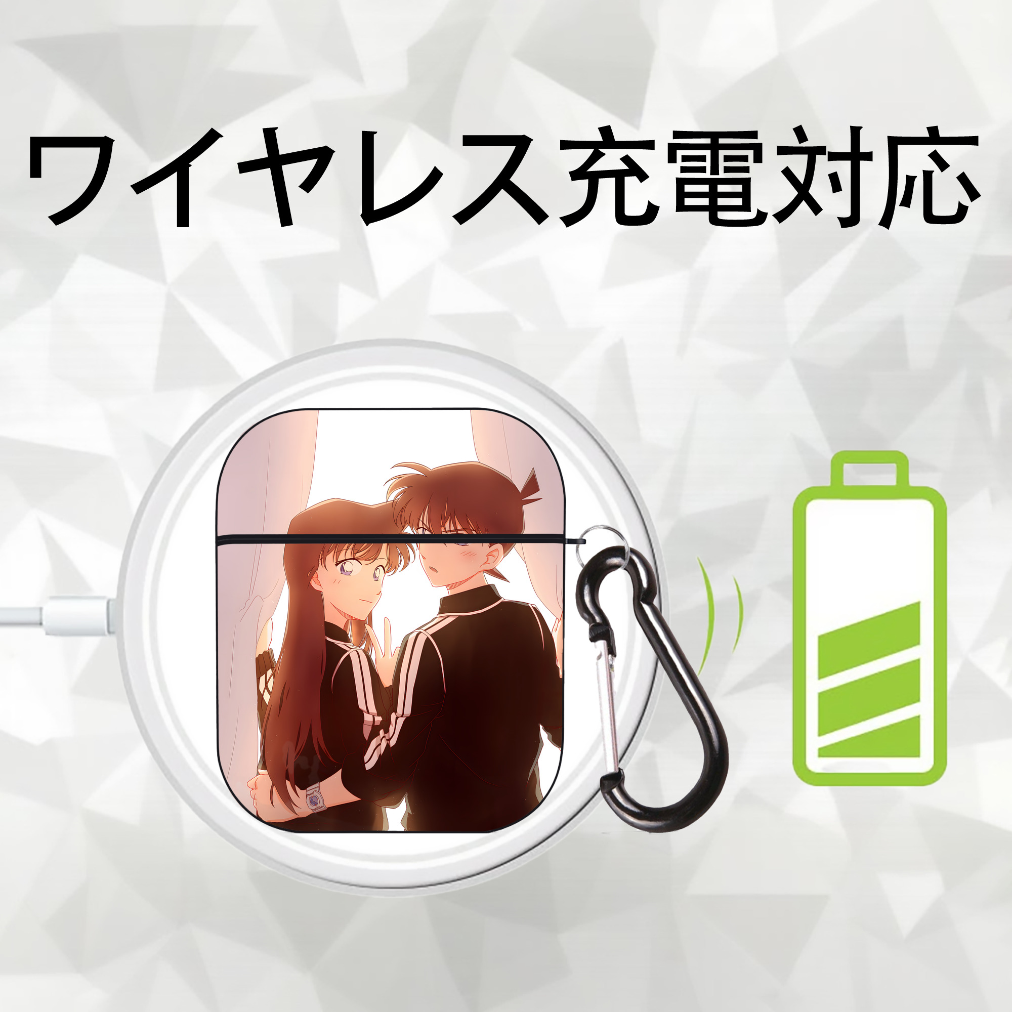 名探偵コナン Detective Conan AirPods 第2世代保護ケース ハードシェル ブラック 耐衝撃・防指紋・カラビナ付き