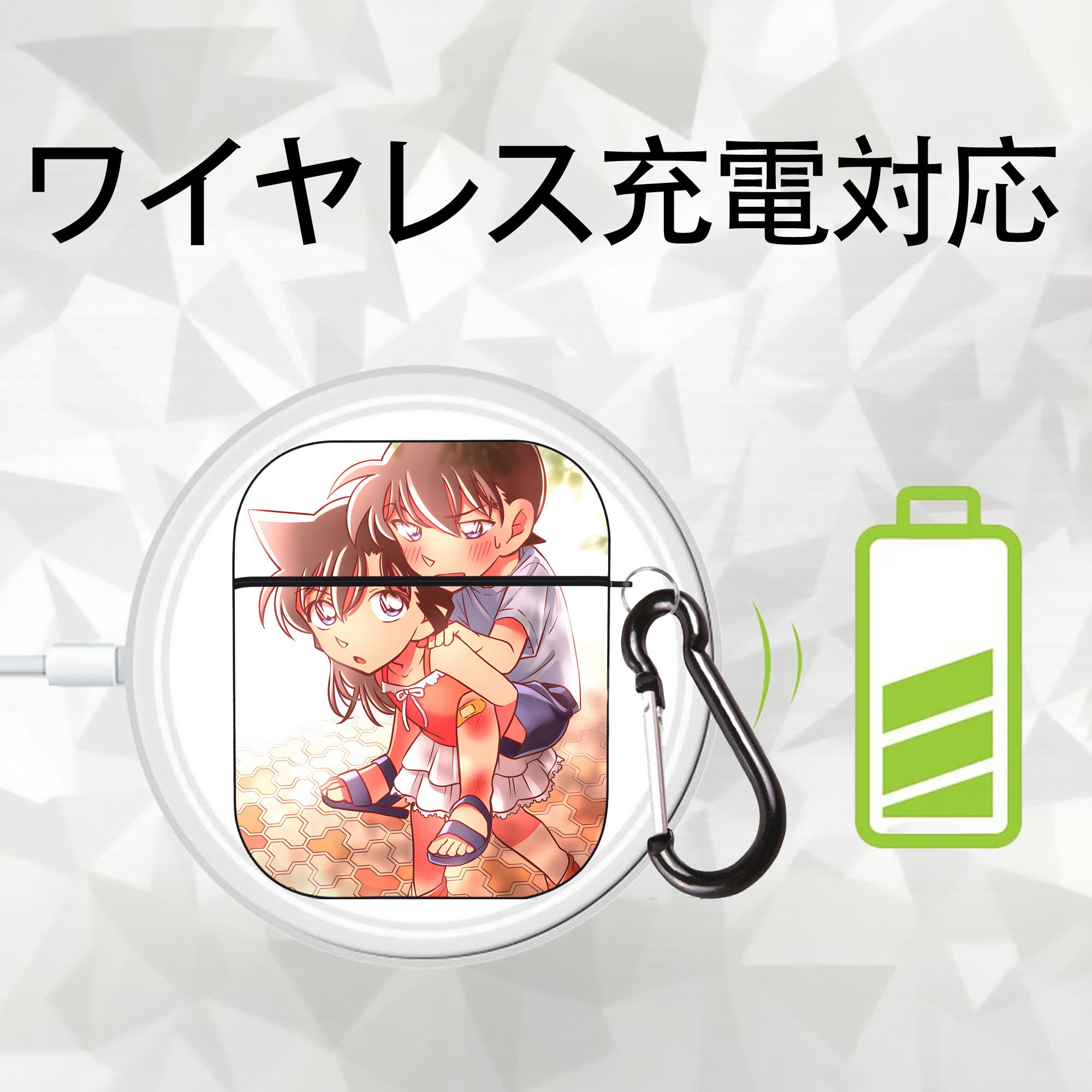 名探偵コナン Detective Conan AirPods 第2世代保護ケース ハードシェル ブラック 耐衝撃・防指紋・カラビナ付き