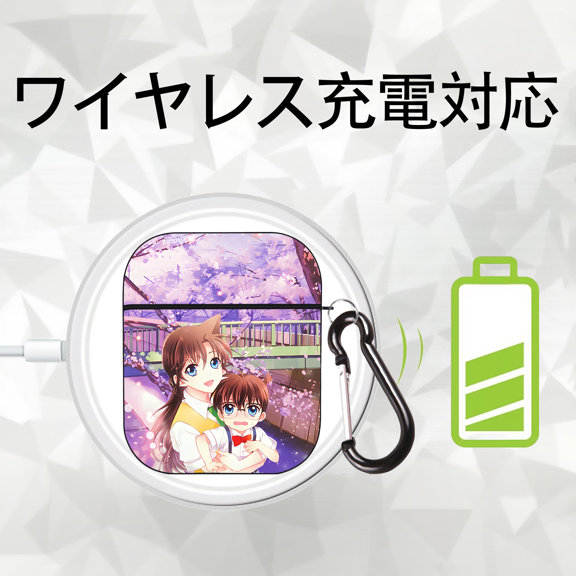 名探偵コナン Detective Conan AirPods 第2世代保護ケース ハードシェル ブラック 耐衝撃・防指紋・カラビナ付き