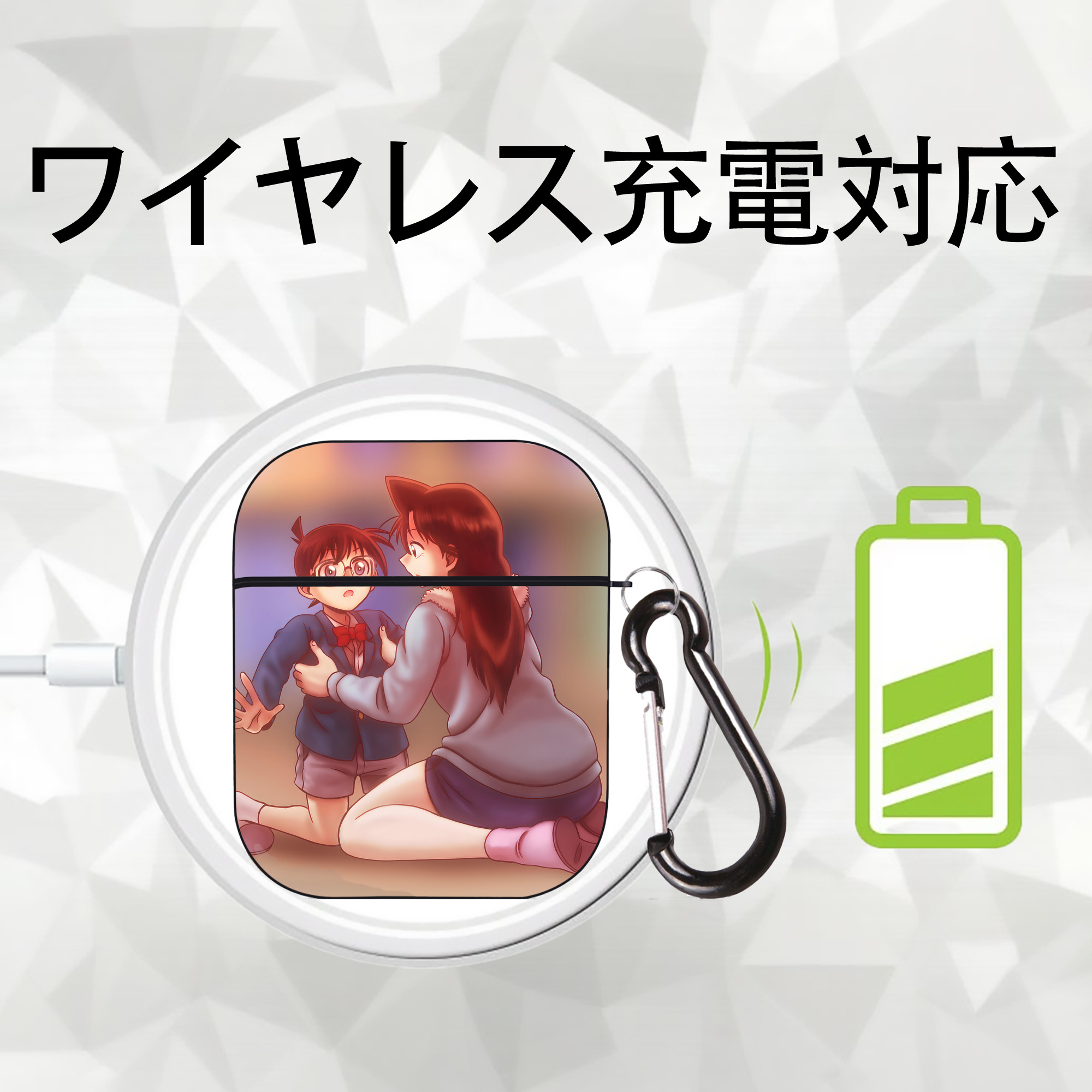 名探偵コナン Detective Conan AirPods 第2世代保護ケース ハードシェル ブラック 耐衝撃・防指紋・カラビナ付き