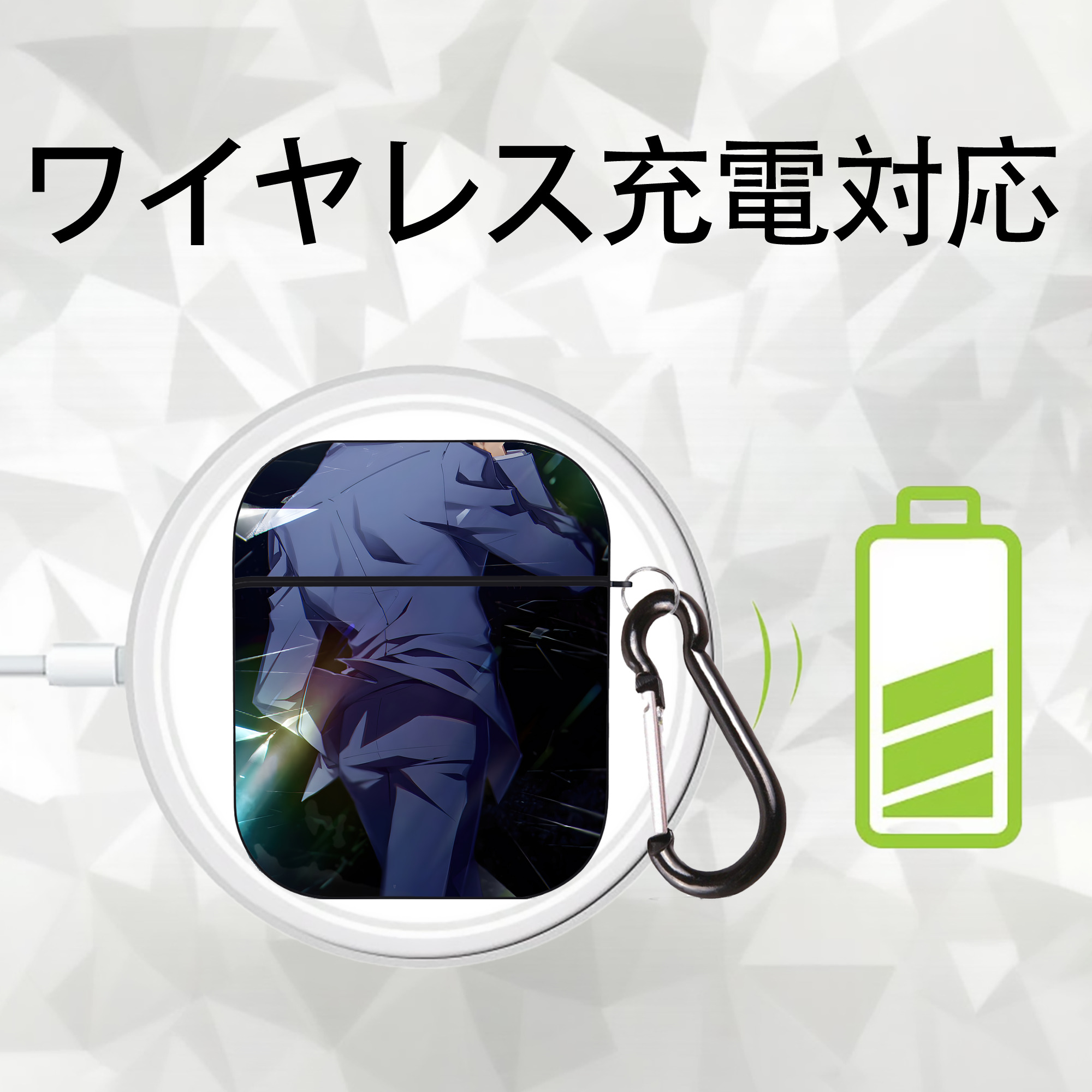 名探偵コナン Detective Conan AirPods 第2世代保護ケース ハードシェル ブラック 耐衝撃・防指紋・カラビナ付き