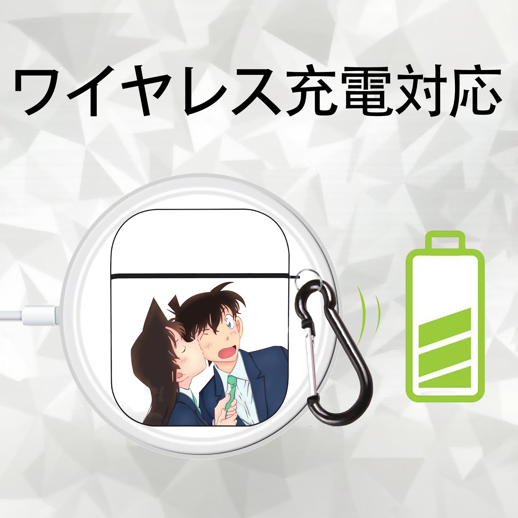 名探偵コナン Detective Conan AirPods 第2世代保護ケース ハードシェル ブラック 耐衝撃・防指紋・カラビナ付き