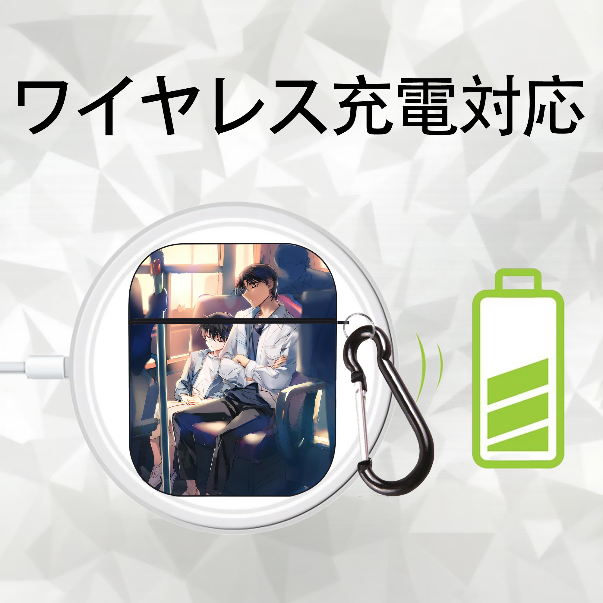 名探偵コナン Detective Conan AirPods 第2世代保護ケース ハードシェル ブラック 耐衝撃・防指紋・カラビナ付き