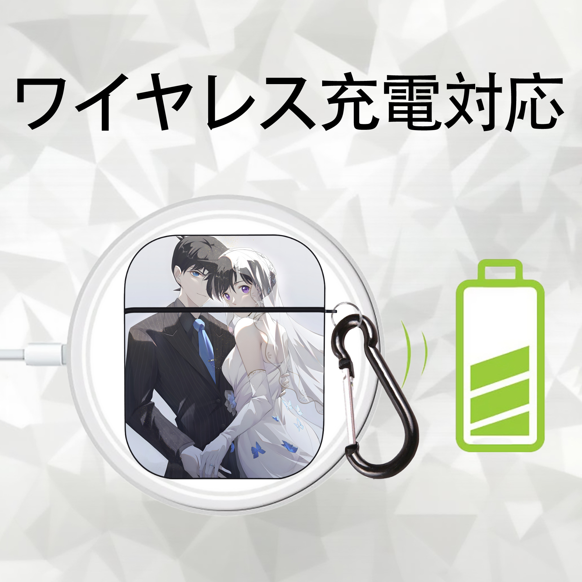 名探偵コナン Detective Conan AirPods 第2世代保護ケース ハードシェル ブラック 耐衝撃・防指紋・カラビナ付き