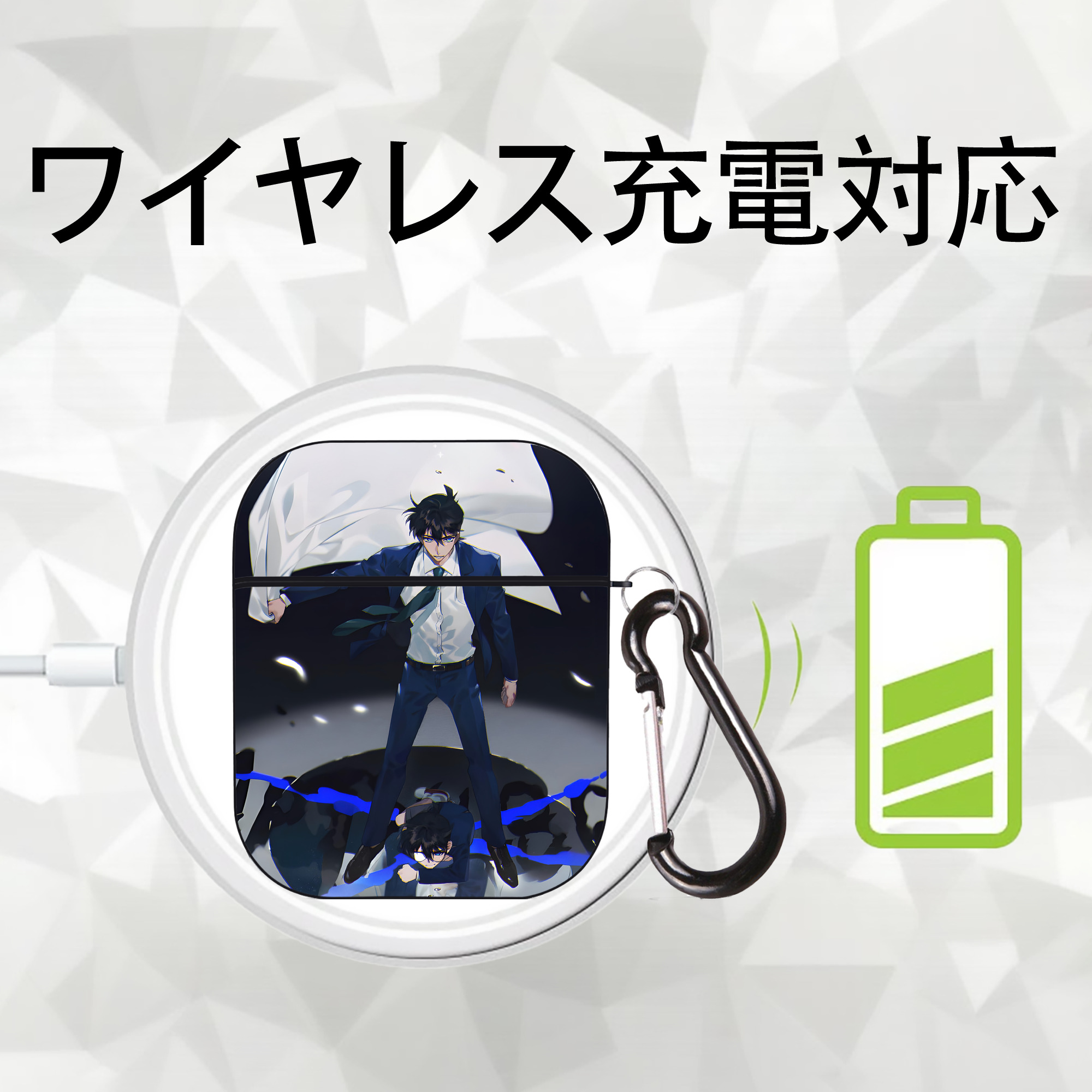 名探偵コナン Detective Conan AirPods 第2世代保護ケース ハードシェル ブラック 耐衝撃・防指紋・カラビナ付き