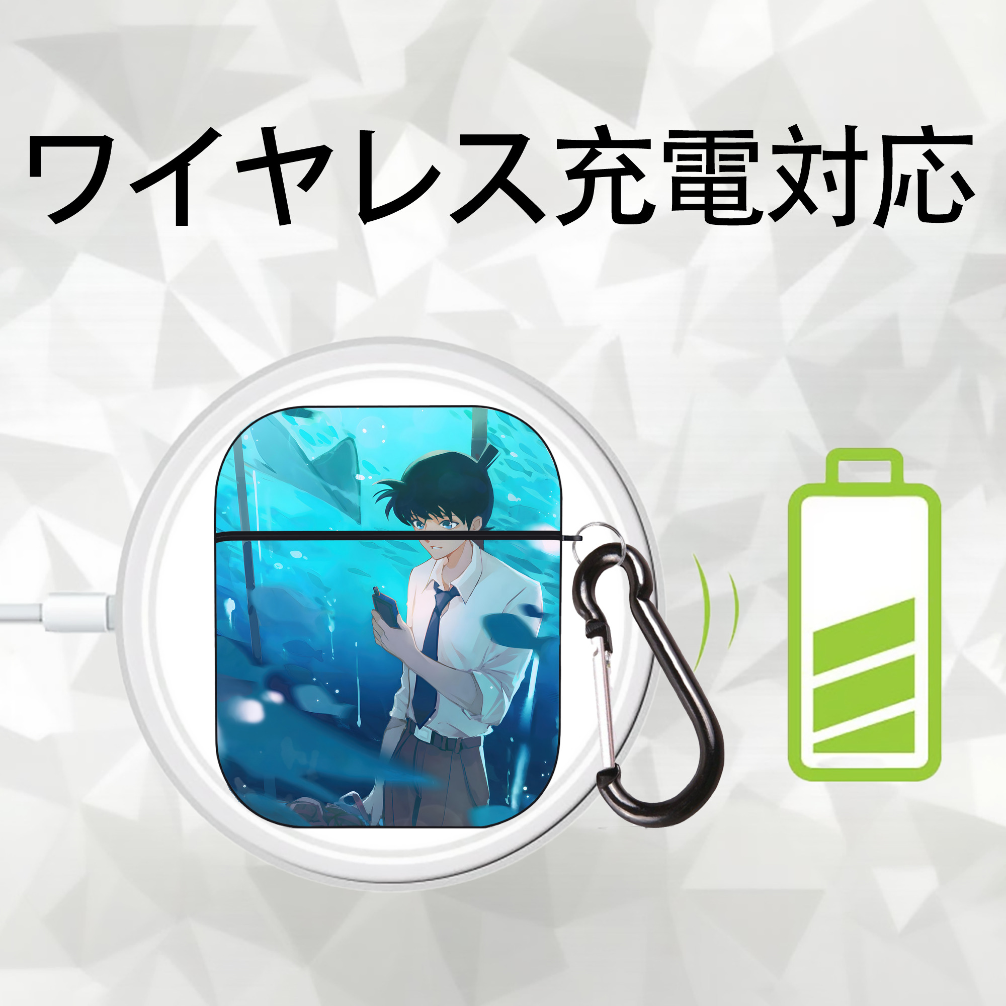 名探偵コナン Detective Conan AirPods 第2世代保護ケース ハードシェル ブラック 耐衝撃・防指紋・カラビナ付き