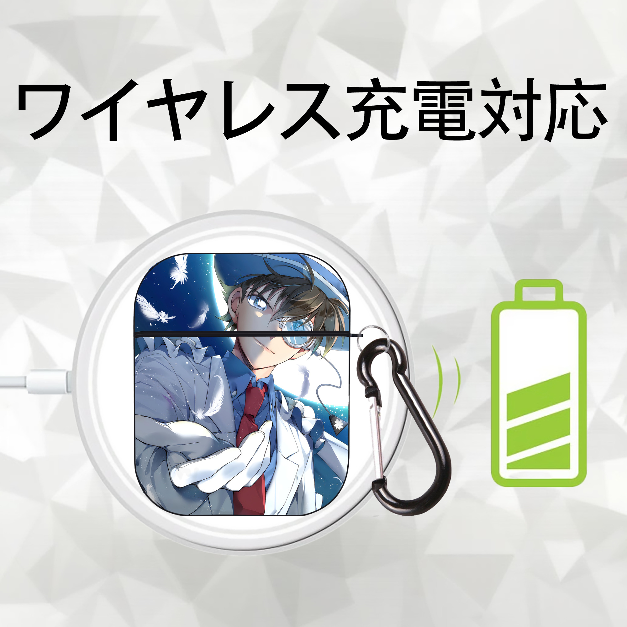 名探偵コナン Detective Conan AirPods 第2世代保護ケース ハードシェル ブラック 耐衝撃・防指紋・カラビナ付き
