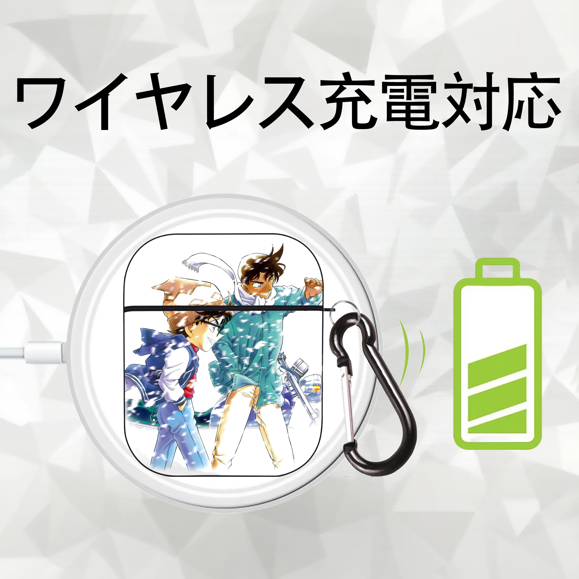 名探偵コナン Detective Conan AirPods 第2世代保護ケース ハードシェル ブラック 耐衝撃・防指紋・カラビナ付き