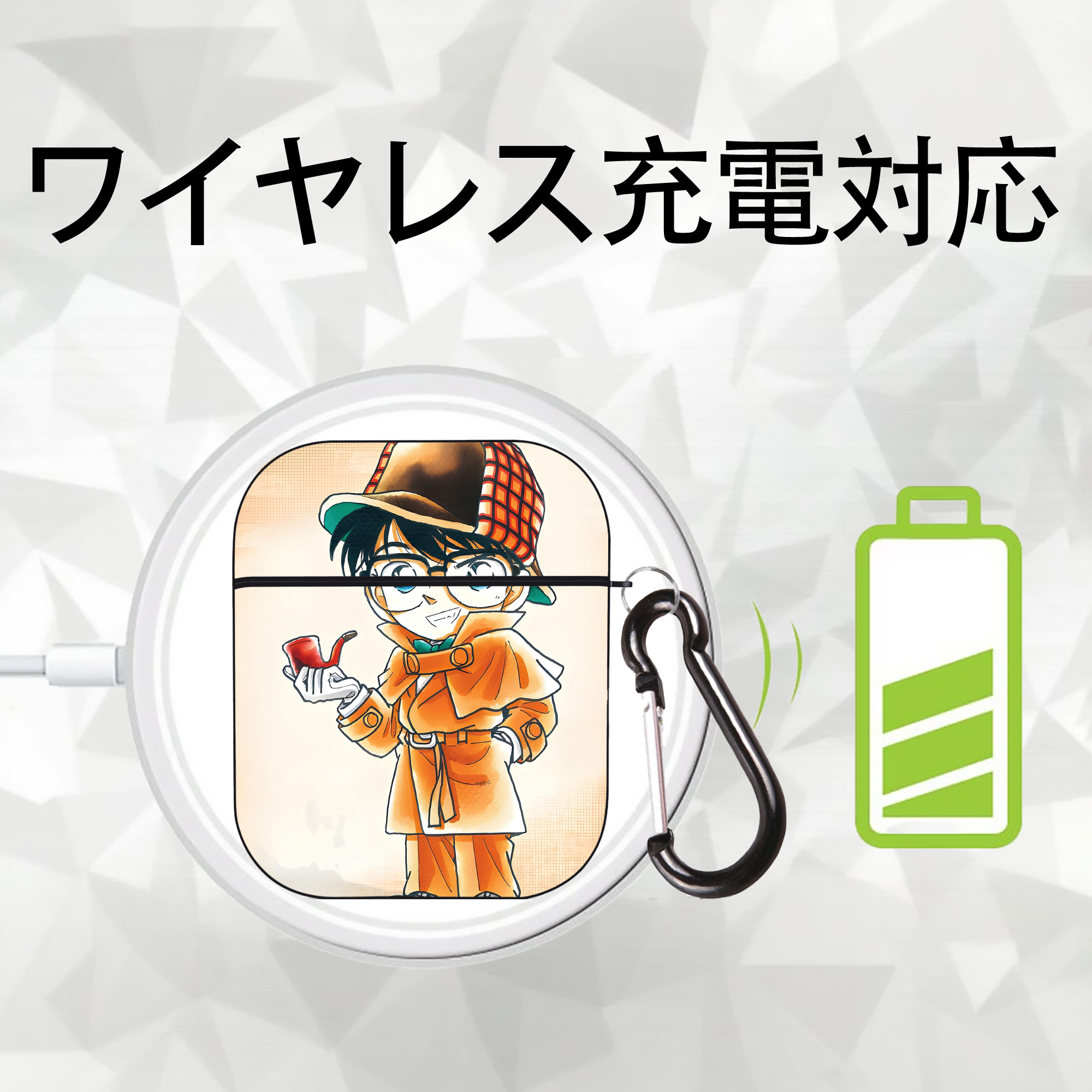 名探偵コナン Detective Conan AirPods 第2世代保護ケース ハードシェル ブラック 耐衝撃・防指紋・カラビナ付き