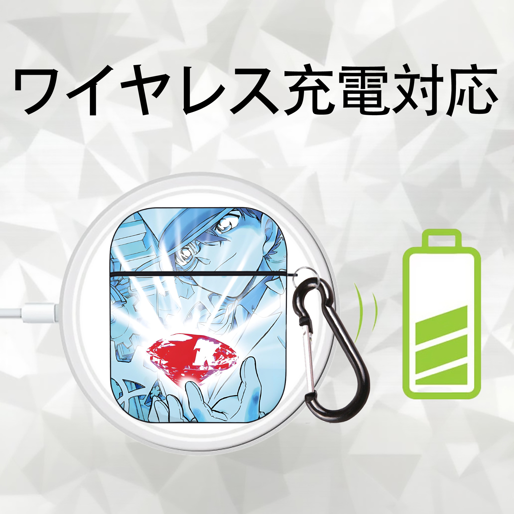 名探偵コナン Detective Conan AirPods 第2世代保護ケース ハードシェル ブラック 耐衝撃・防指紋・カラビナ付き