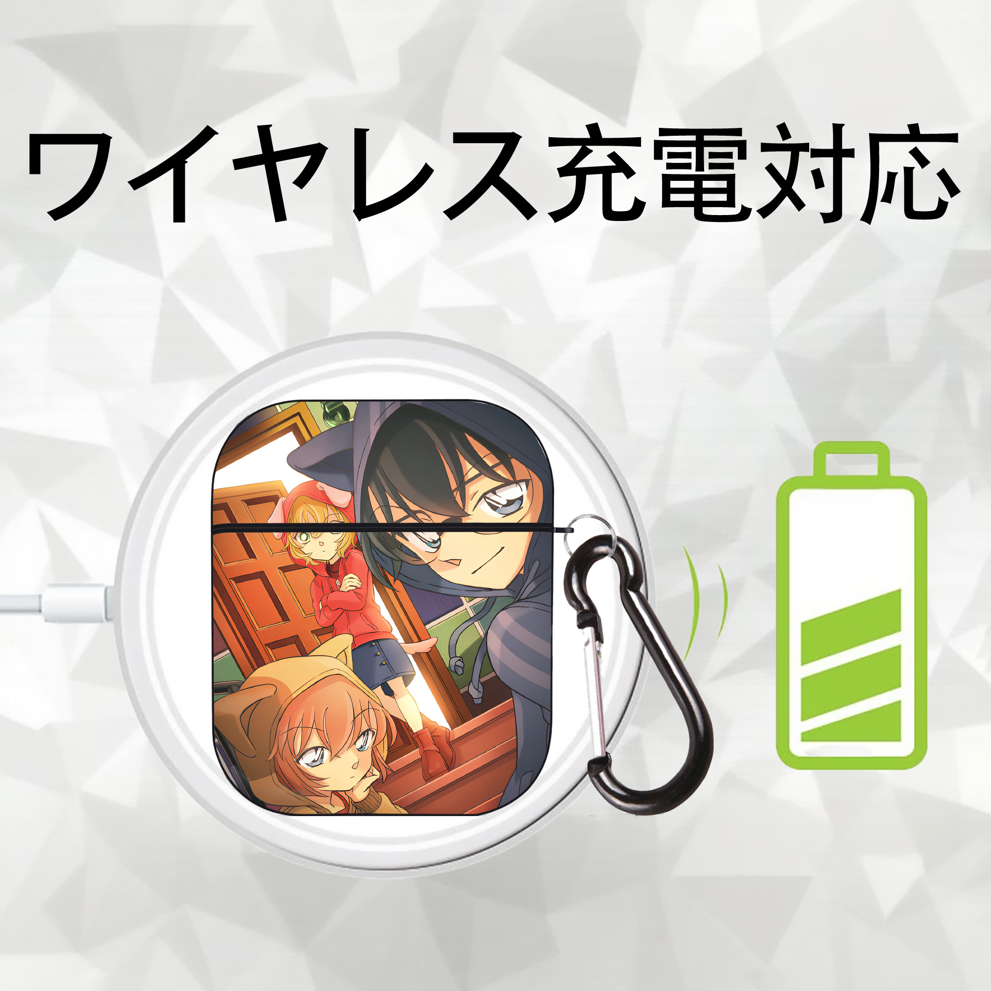 名探偵コナン Detective Conan AirPods 第2世代保護ケース ハードシェル ブラック 耐衝撃・防指紋・カラビナ付き