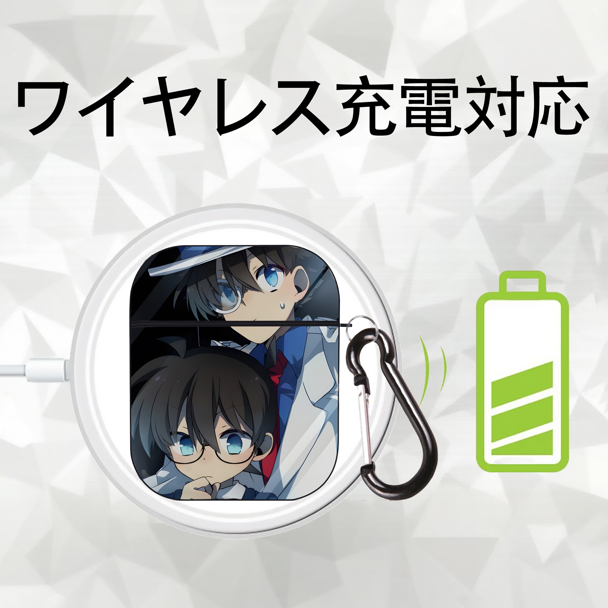 名探偵コナン Detective Conan AirPods 第2世代保護ケース ハードシェル ブラック 耐衝撃・防指紋・カラビナ付き