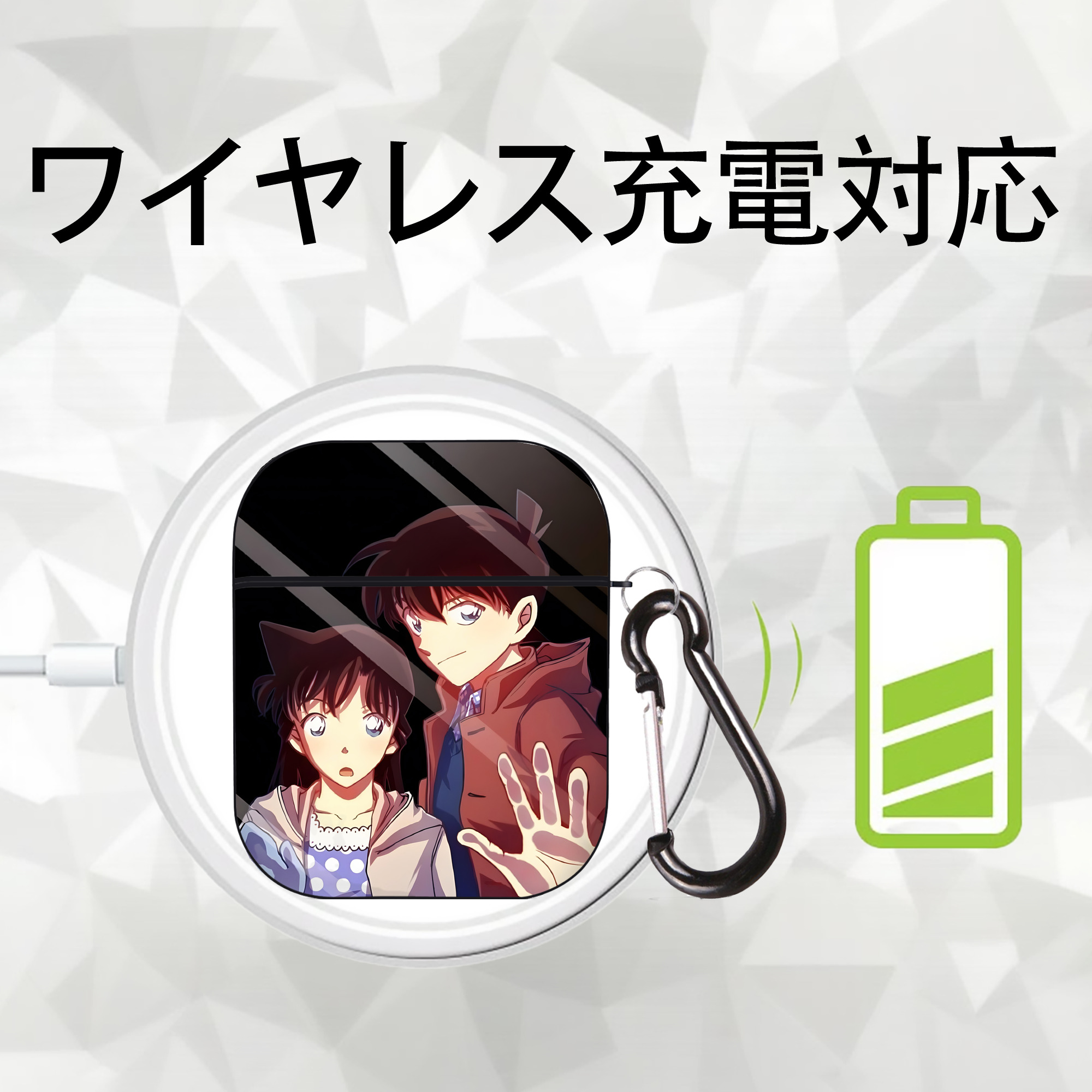 名探偵コナン Detective Conan AirPods 第2世代保護ケース ハードシェル ブラック 耐衝撃・防指紋・カラビナ付き