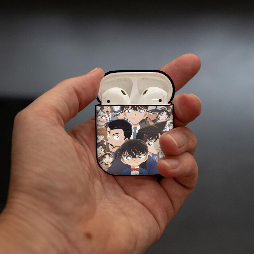 名探偵コナン Detective Conan AirPods 第2世代保護ケース ハードシェル ブラック 耐衝撃・防指紋・カラビナ付き
