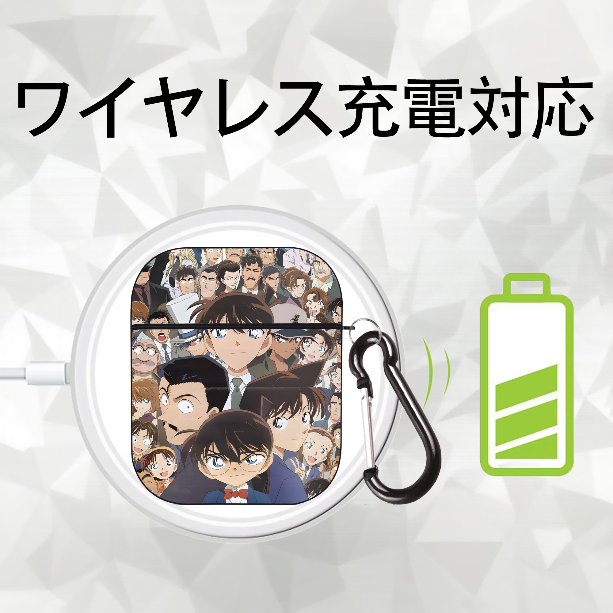 名探偵コナン Detective Conan AirPods 第2世代保護ケース ハードシェル ブラック 耐衝撃・防指紋・カラビナ付き