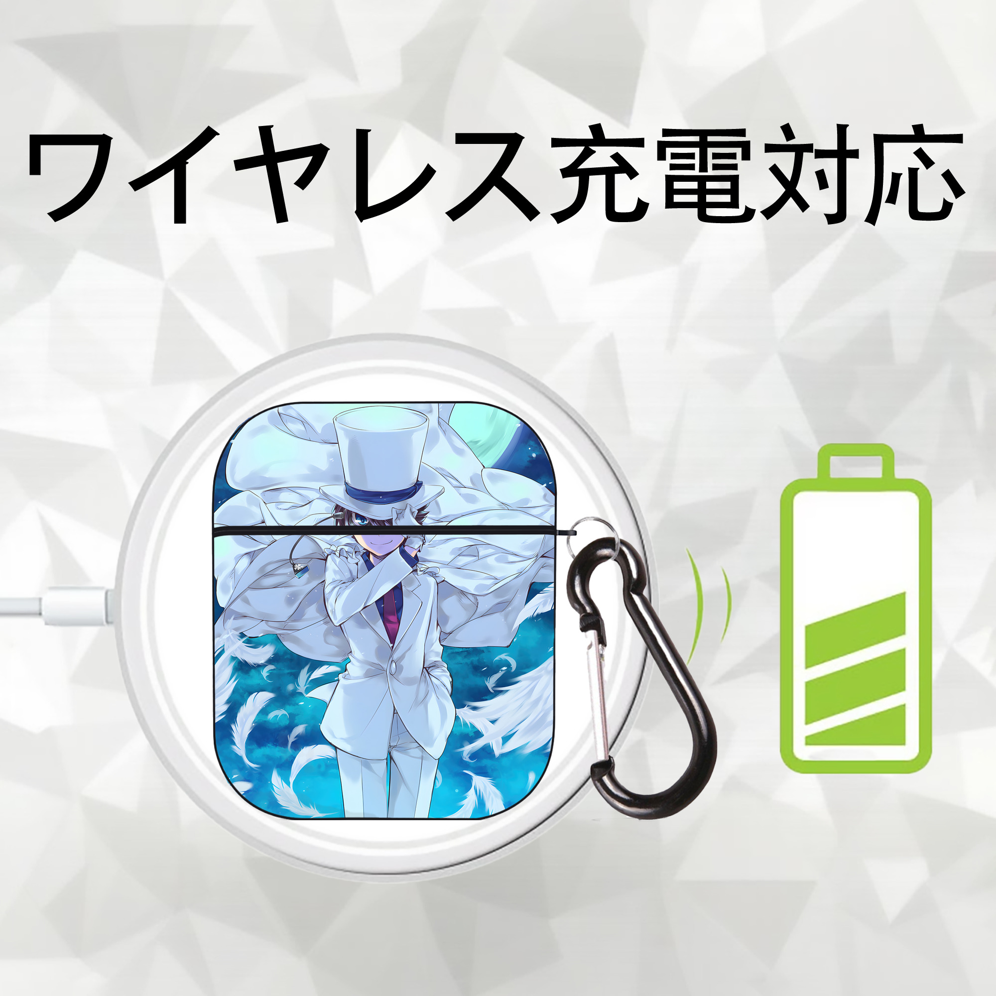 名探偵コナン Detective Conan AirPods 第2世代保護ケース ハードシェル ブラック 耐衝撃・防指紋・カラビナ付き