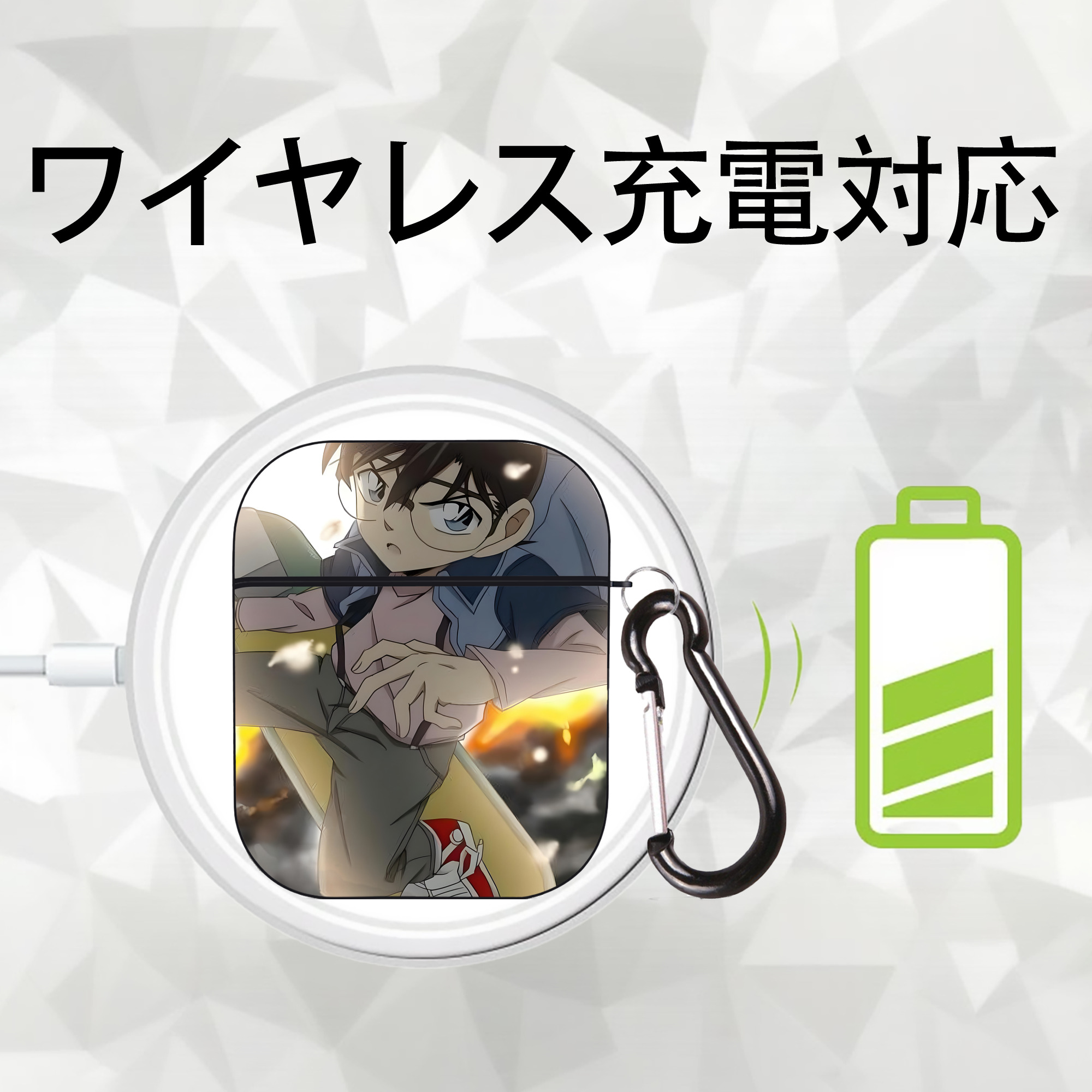 名探偵コナン Detective Conan AirPods 第2世代保護ケース ハードシェル ブラック 耐衝撃・防指紋・カラビナ付き