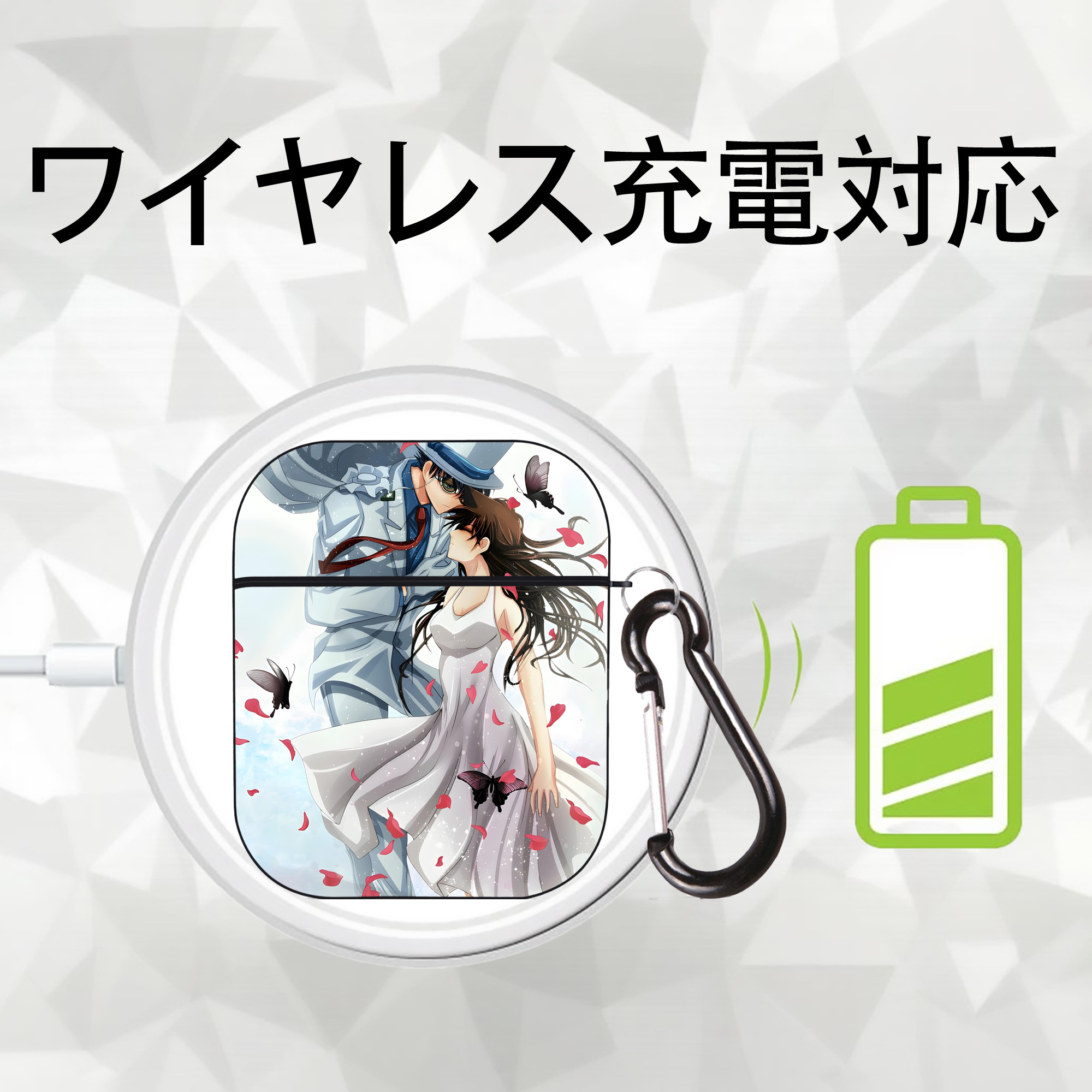 名探偵コナン Detective Conan AirPods 第2世代保護ケース ハードシェル ブラック 耐衝撃・防指紋・カラビナ付き