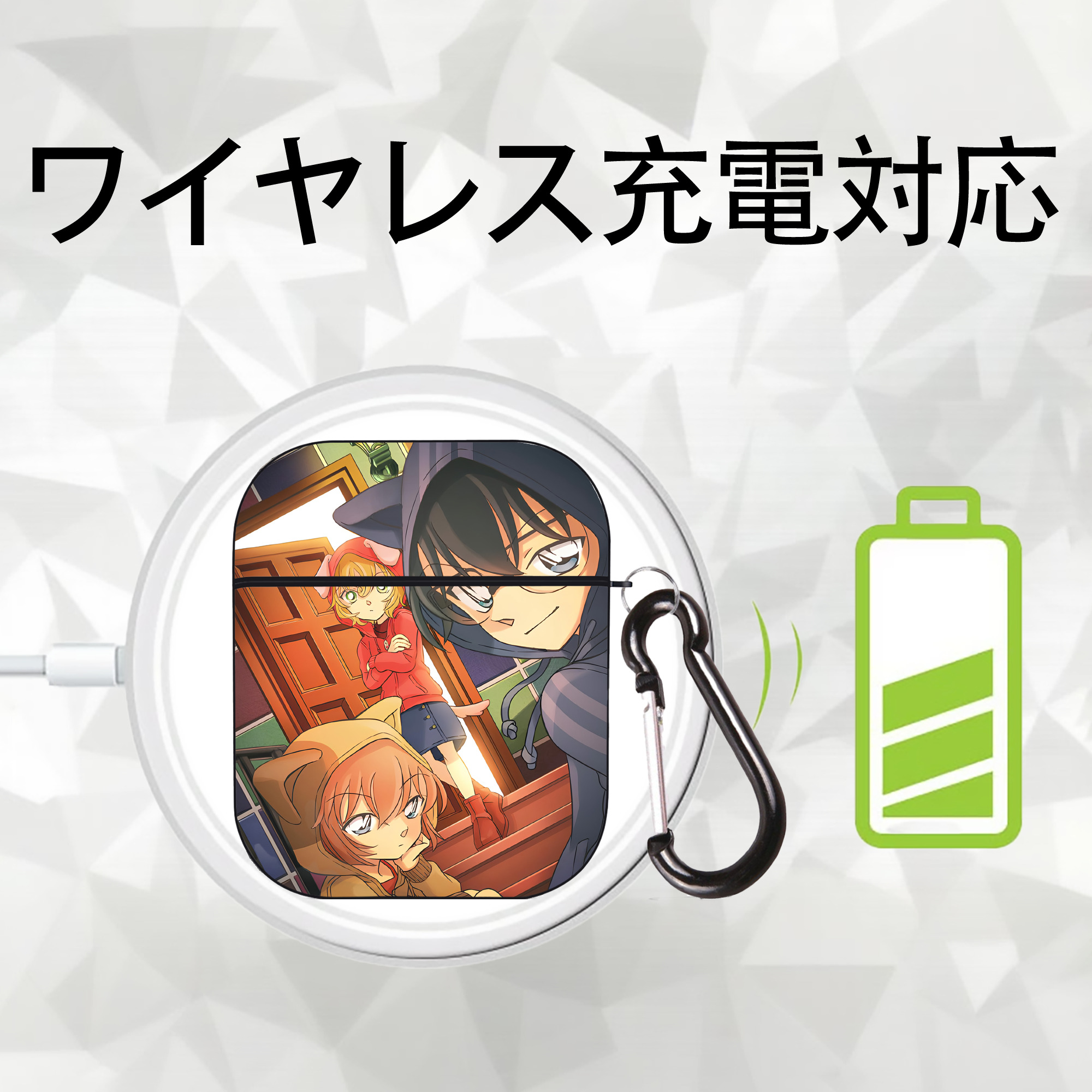 名探偵コナン Detective Conan AirPods 第2世代保護ケース ハードシェル ブラック 耐衝撃・防指紋・カラビナ付き