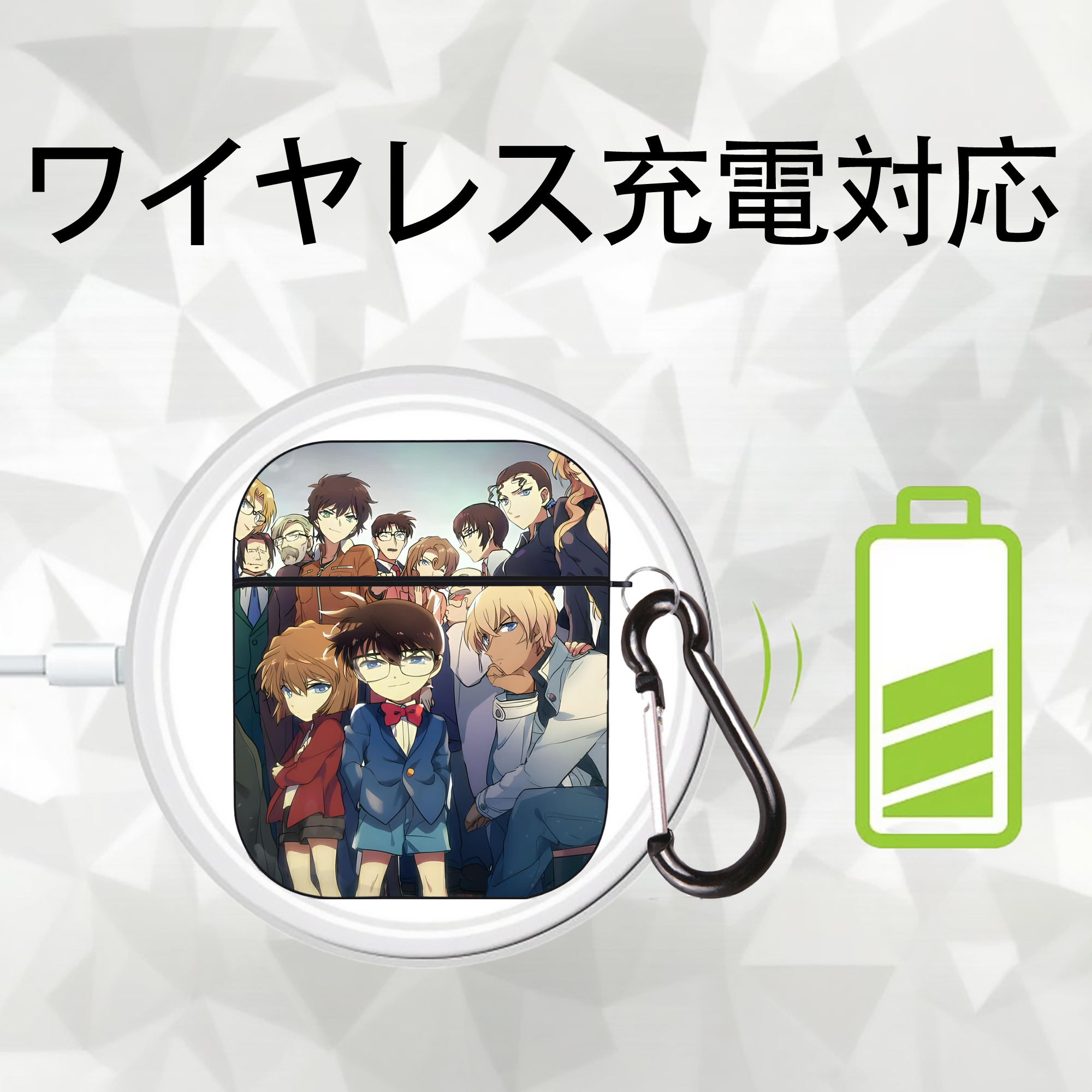 名探偵コナン Detective Conan AirPods 第2世代保護ケース ハードシェル ブラック 耐衝撃・防指紋・カラビナ付き