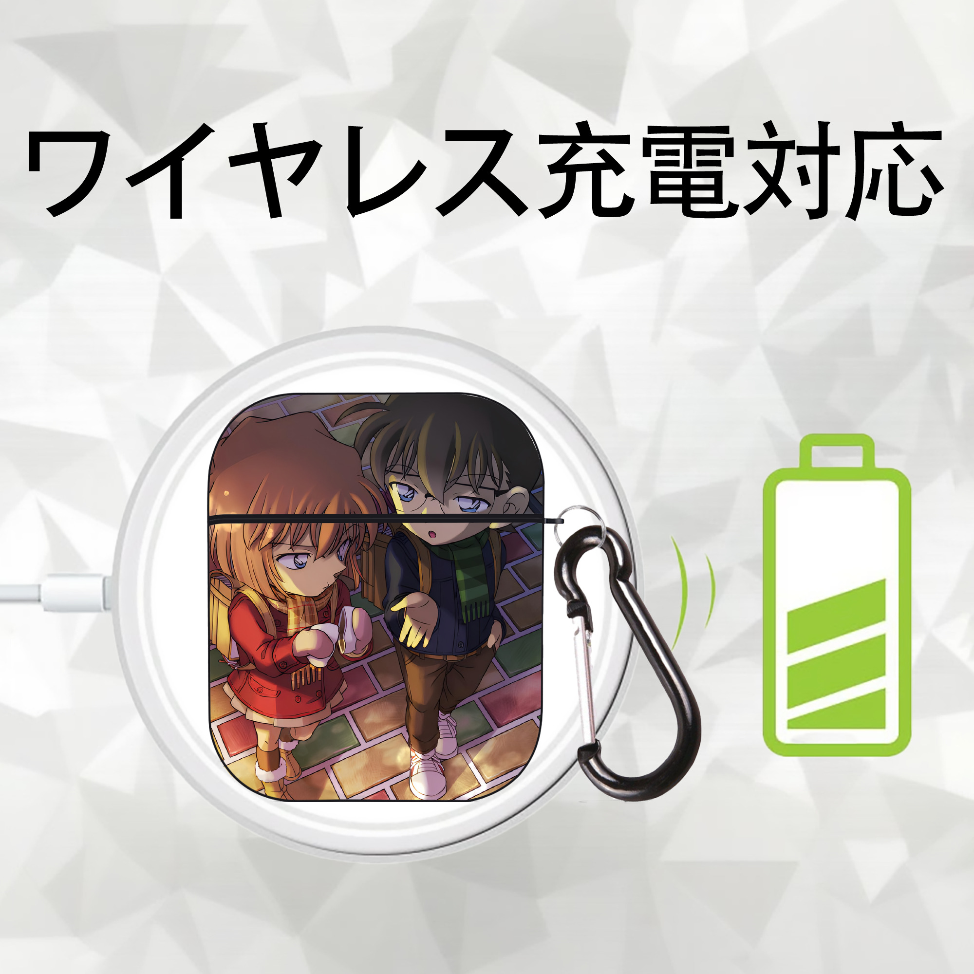 名探偵コナン Detective Conan AirPods 第2世代保護ケース ハードシェル ブラック 耐衝撃・防指紋・カラビナ付き