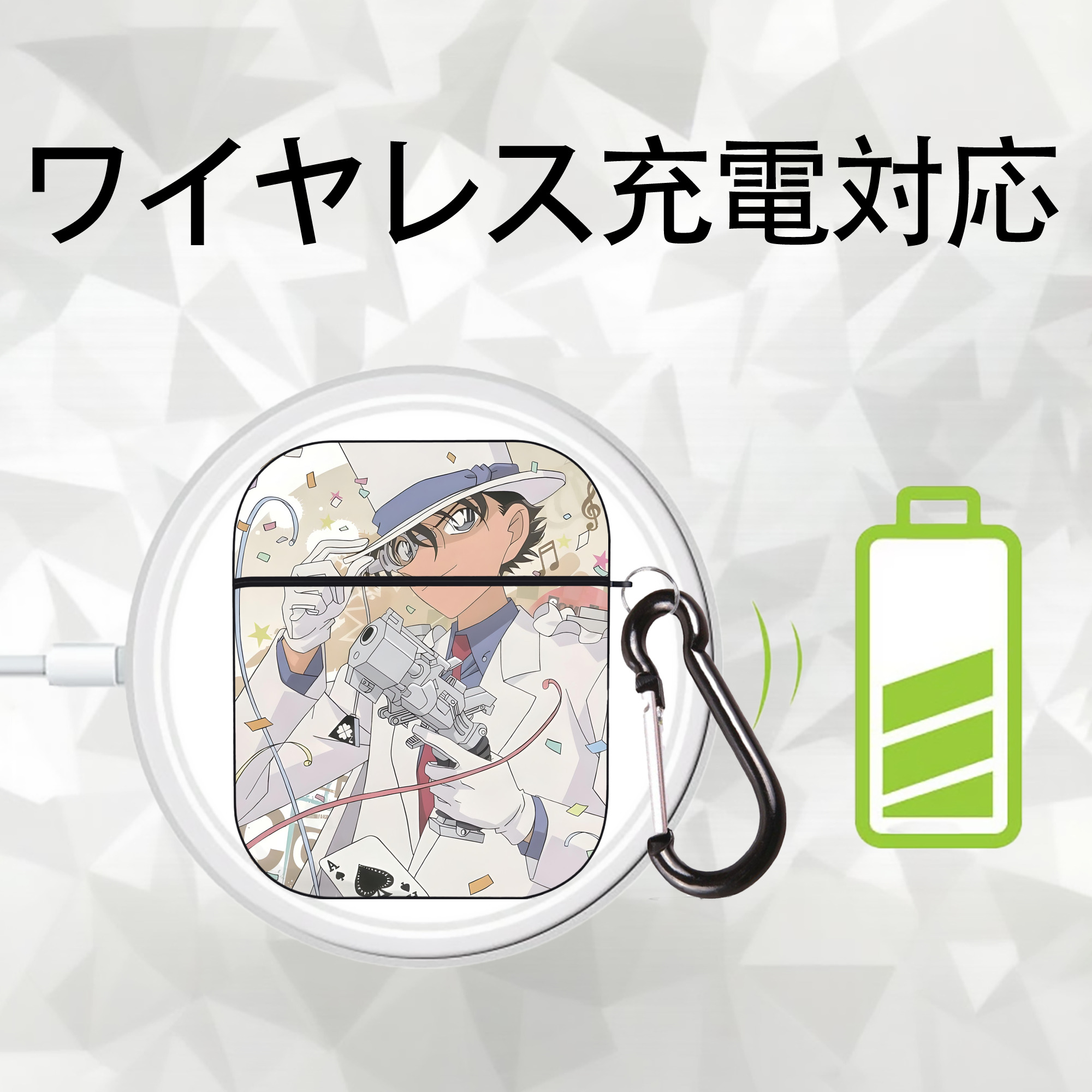 名探偵コナン Detective Conan AirPods 第2世代保護ケース ハードシェル ブラック 耐衝撃・防指紋・カラビナ付き