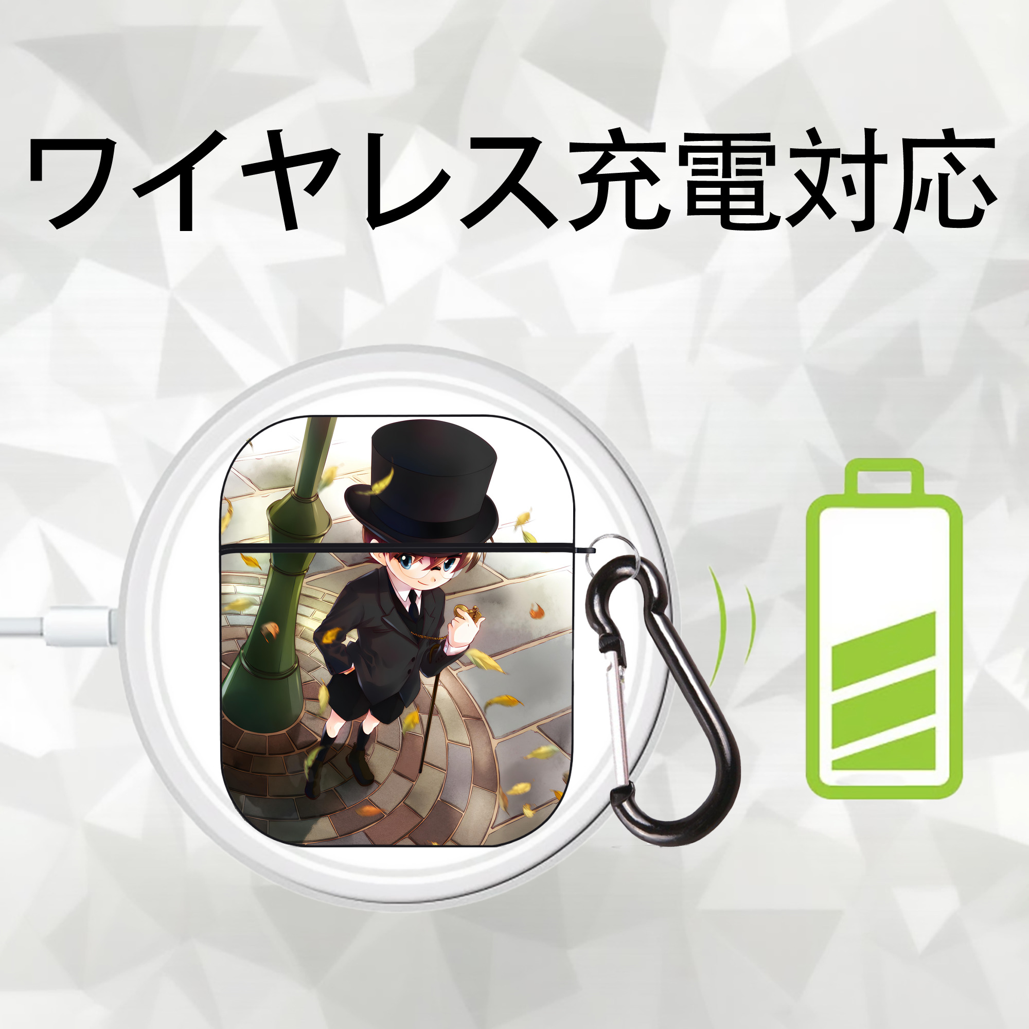名探偵コナン Detective Conan AirPods 第2世代保護ケース ハードシェル ブラック 耐衝撃・防指紋・カラビナ付き